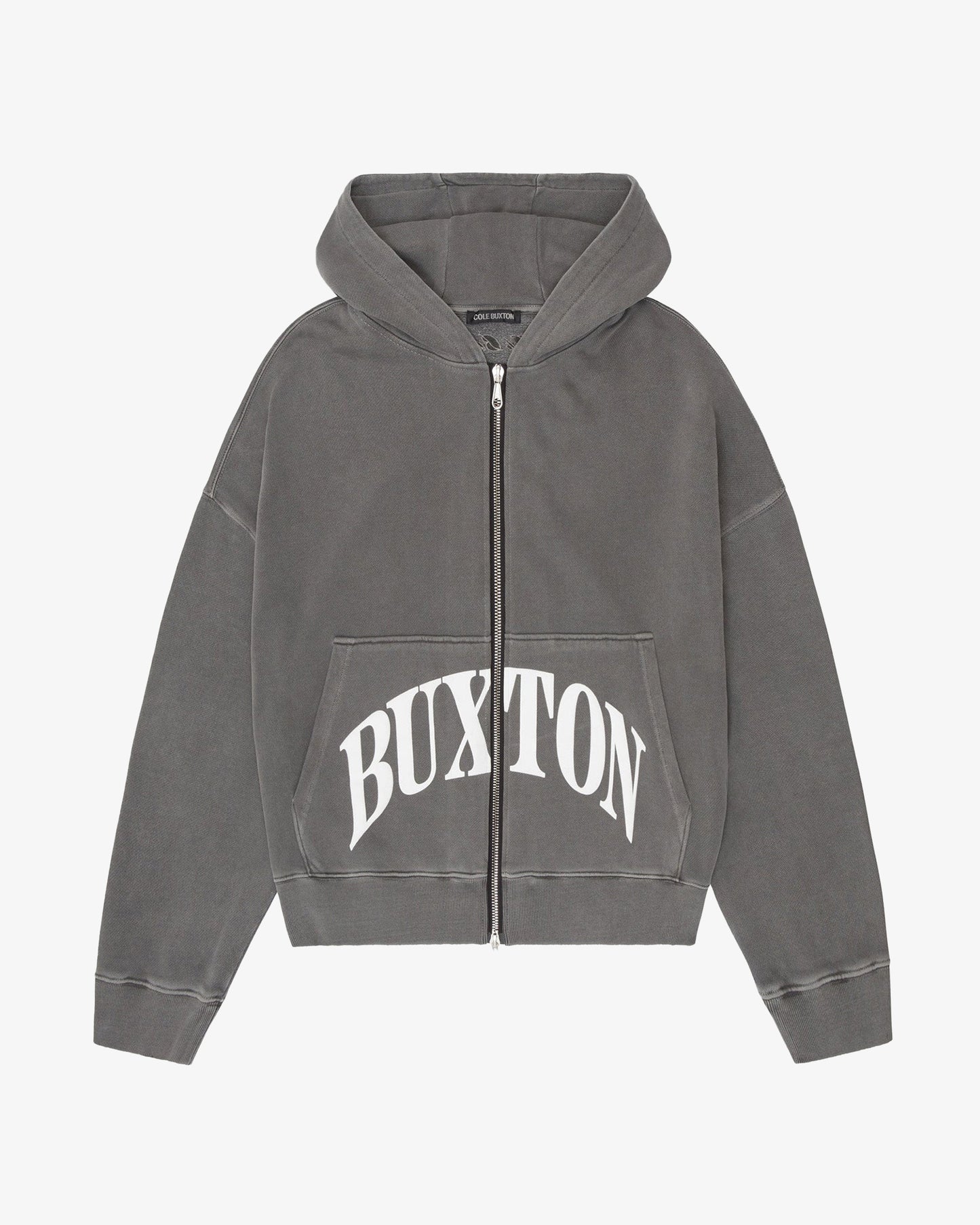 Cole Buxton | Heavyweight Cropped Logo Zipped Hoodie | Cotton | Washed Black