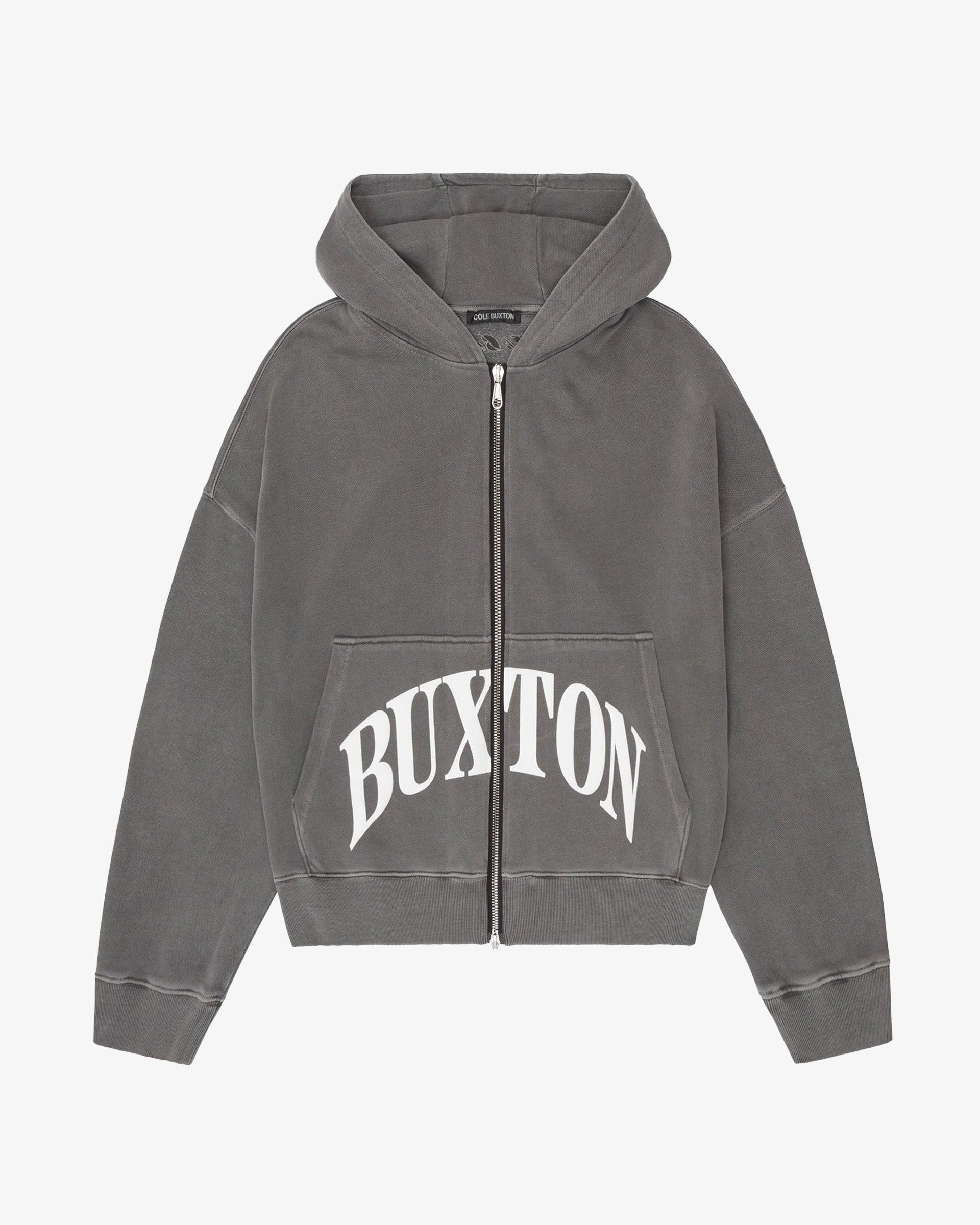 Cole Buxton | Heavyweight Cropped Logo Zipped Hoodie | Cotton | Washed Black
