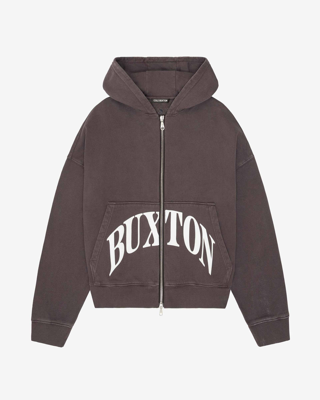 Cole Buxton | Heavyweight Cropped Logo Zipped Hoodie | Cotton | Washed Brown