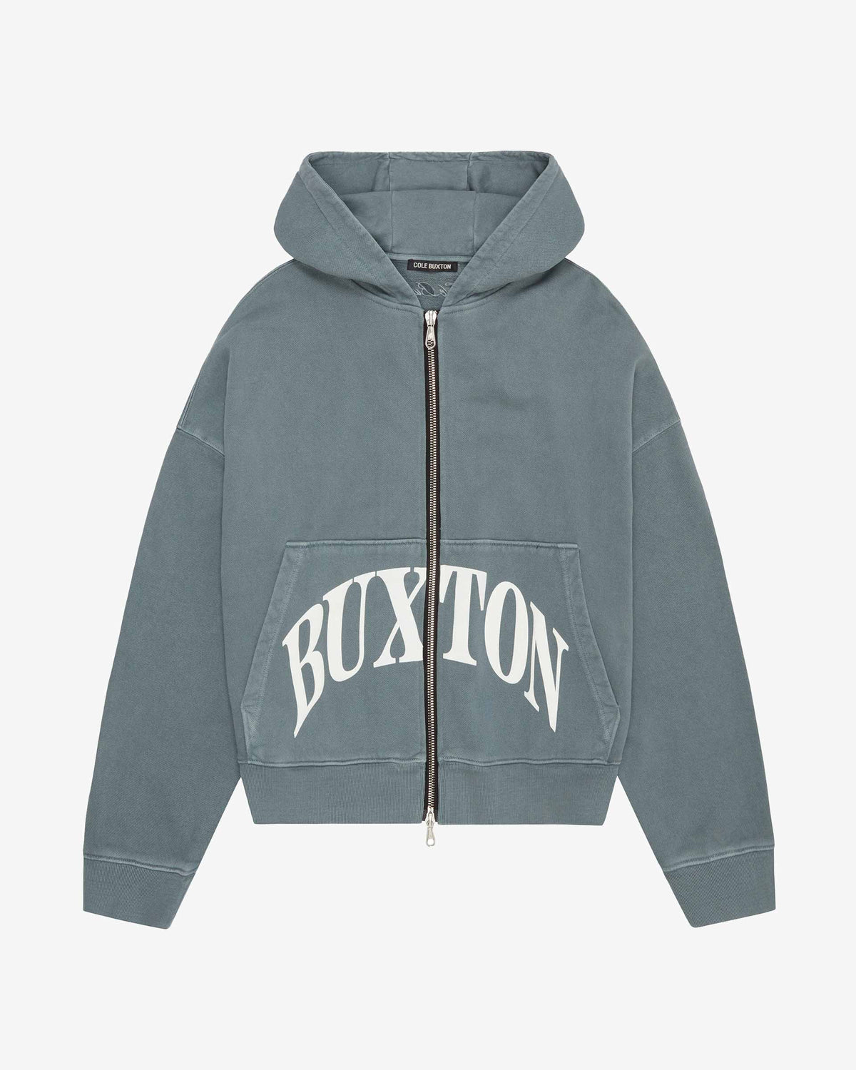 Cole Buxton | Heavyweight Cropped Logo Zipped Hoodie | Cotton | Washed Green