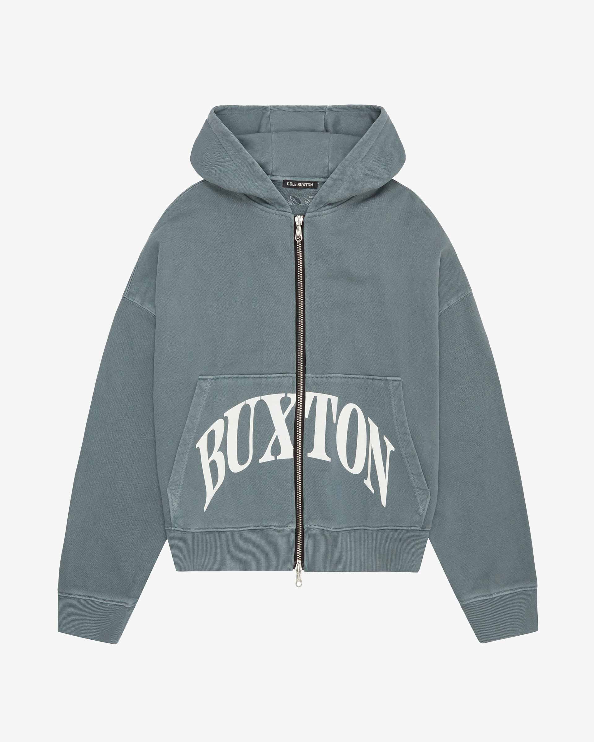 Cole Buxton | Heavyweight Cropped Logo Zipped Hoodie | Cotton | Washed Green