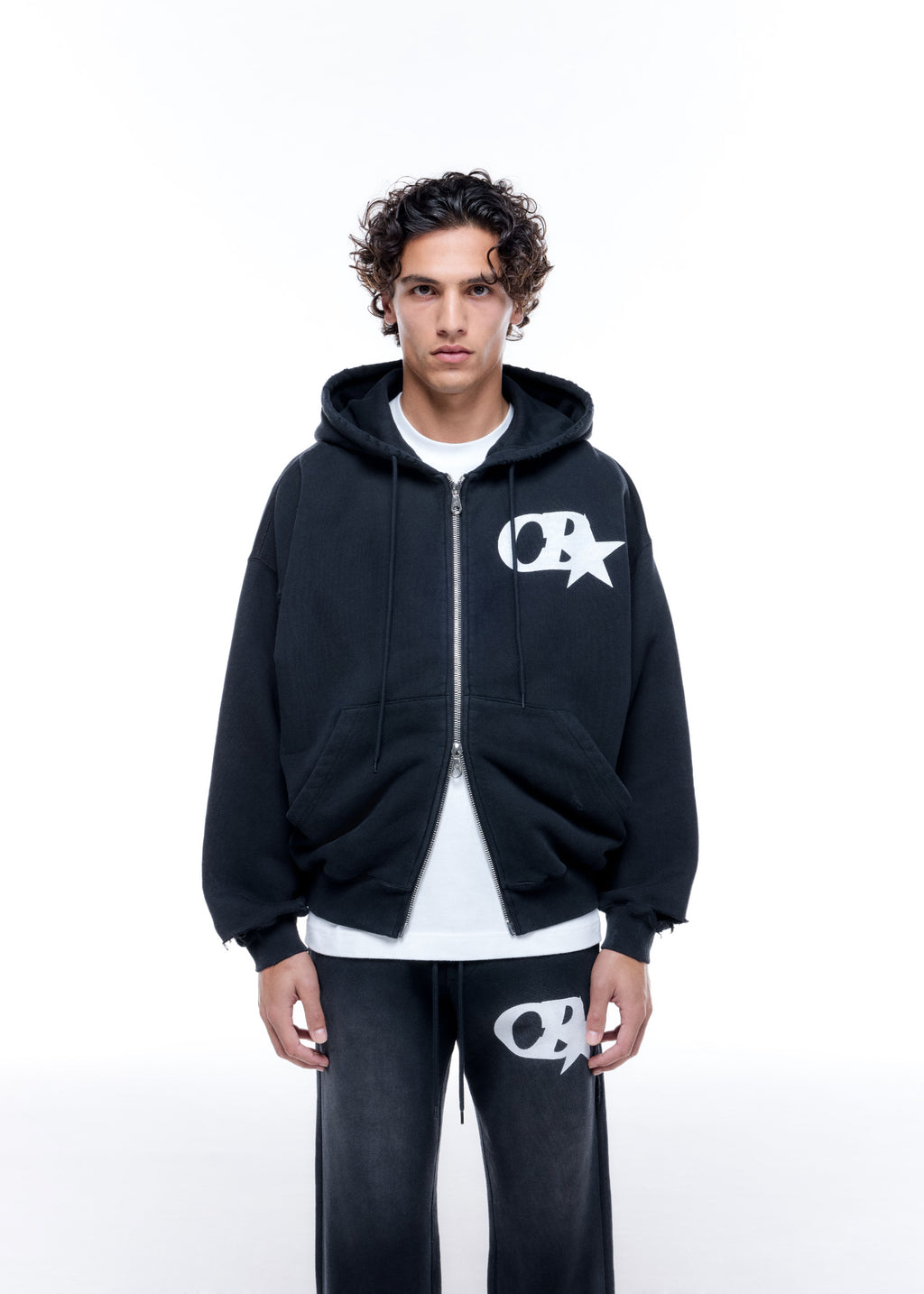 CB STAR DISTRESSED POCKET ZIPPED HOODIE