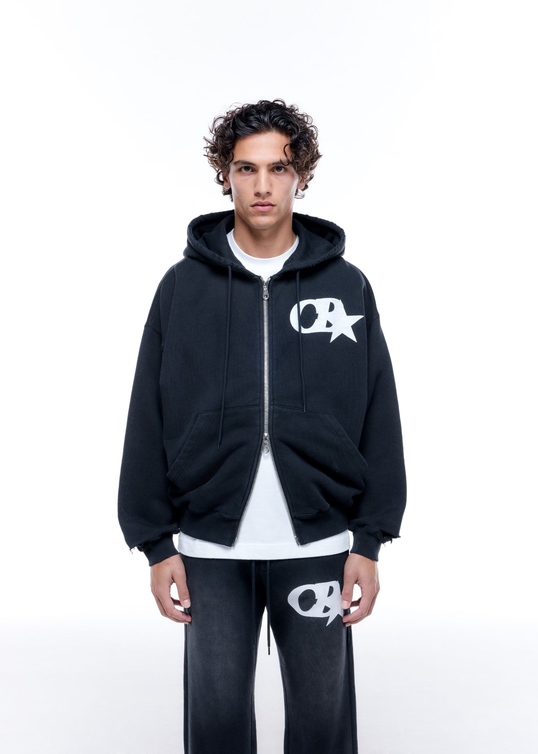 CB STAR DISTRESSED POCKET ZIPPED HOODIE