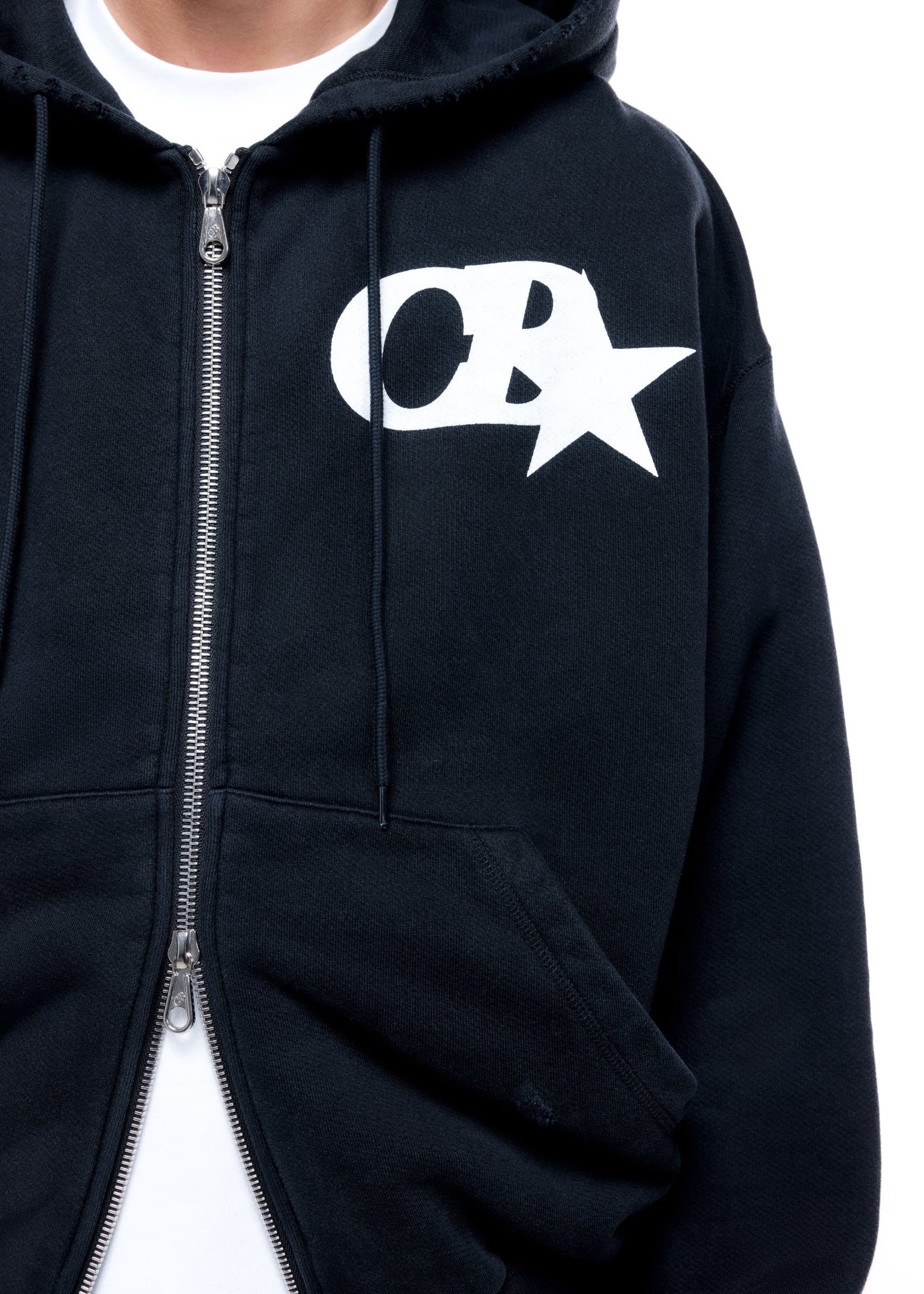 CB STAR DISTRESSED POCKET ZIPPED HOODIE