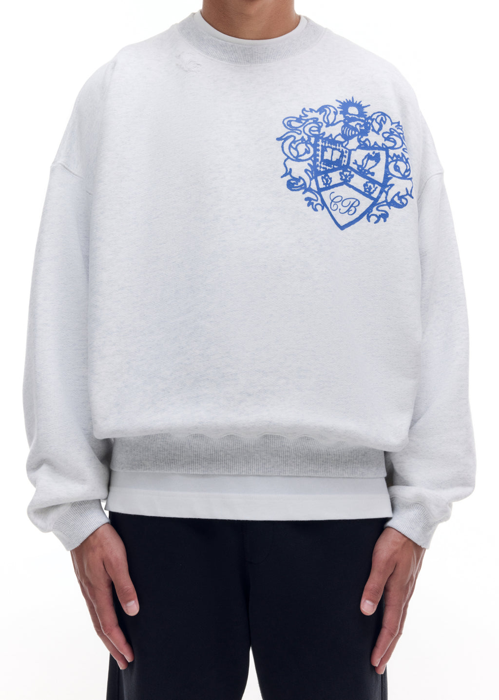 DISTRESSED COLLEGIATE CREST SWEATSHIRT