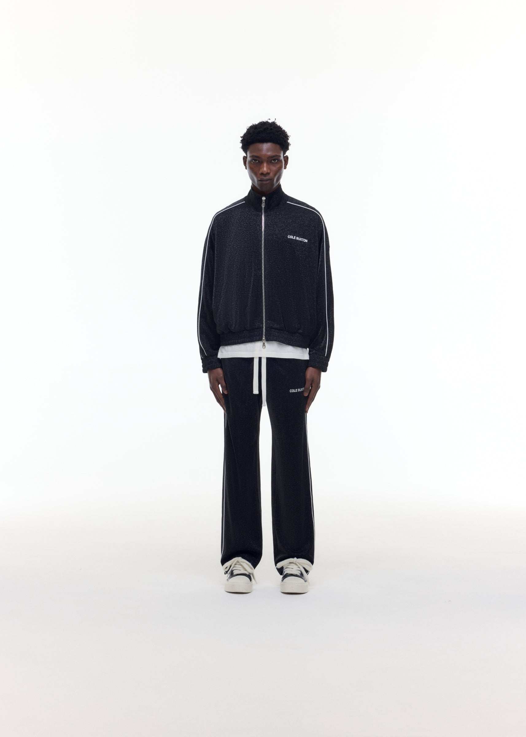 GLITTER PIPED TRACK PANTS