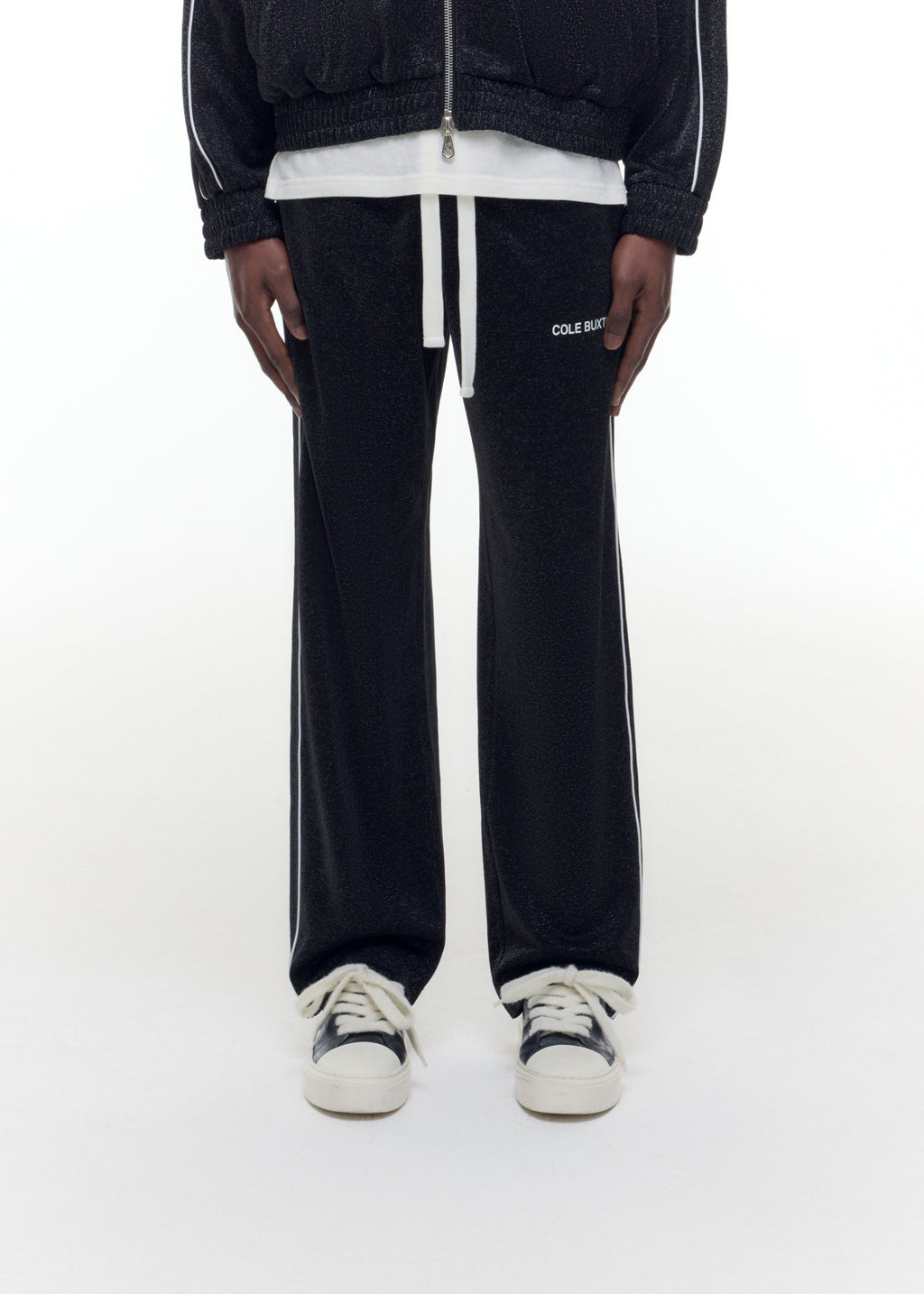 GLITTER PIPED TRACK PANTS