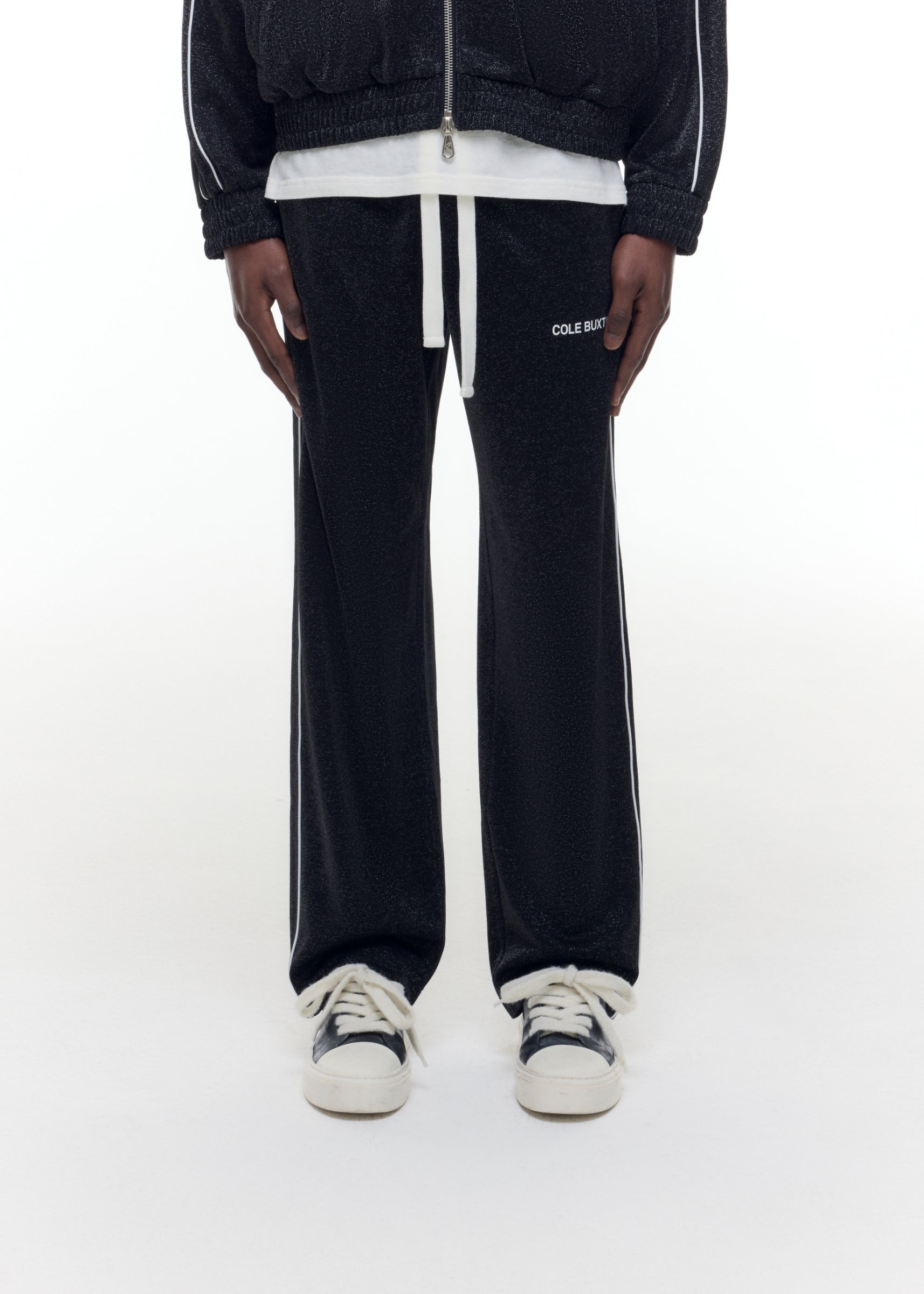 GLITTER PIPED TRACK PANTS
