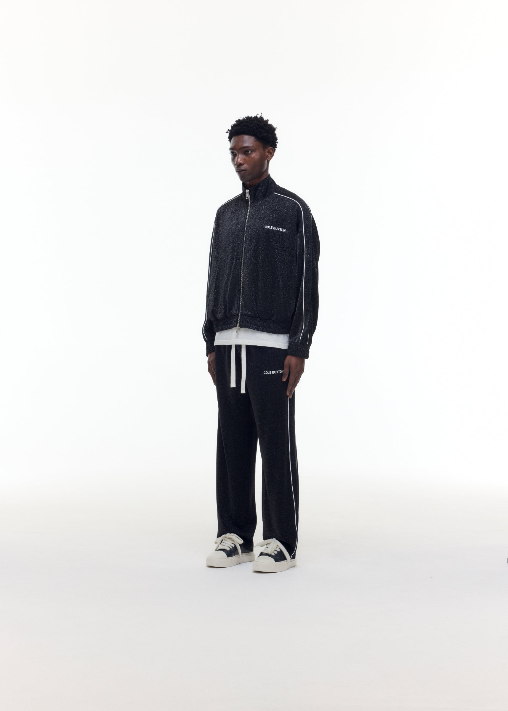 GLITTER PIPED TRACK PANTS