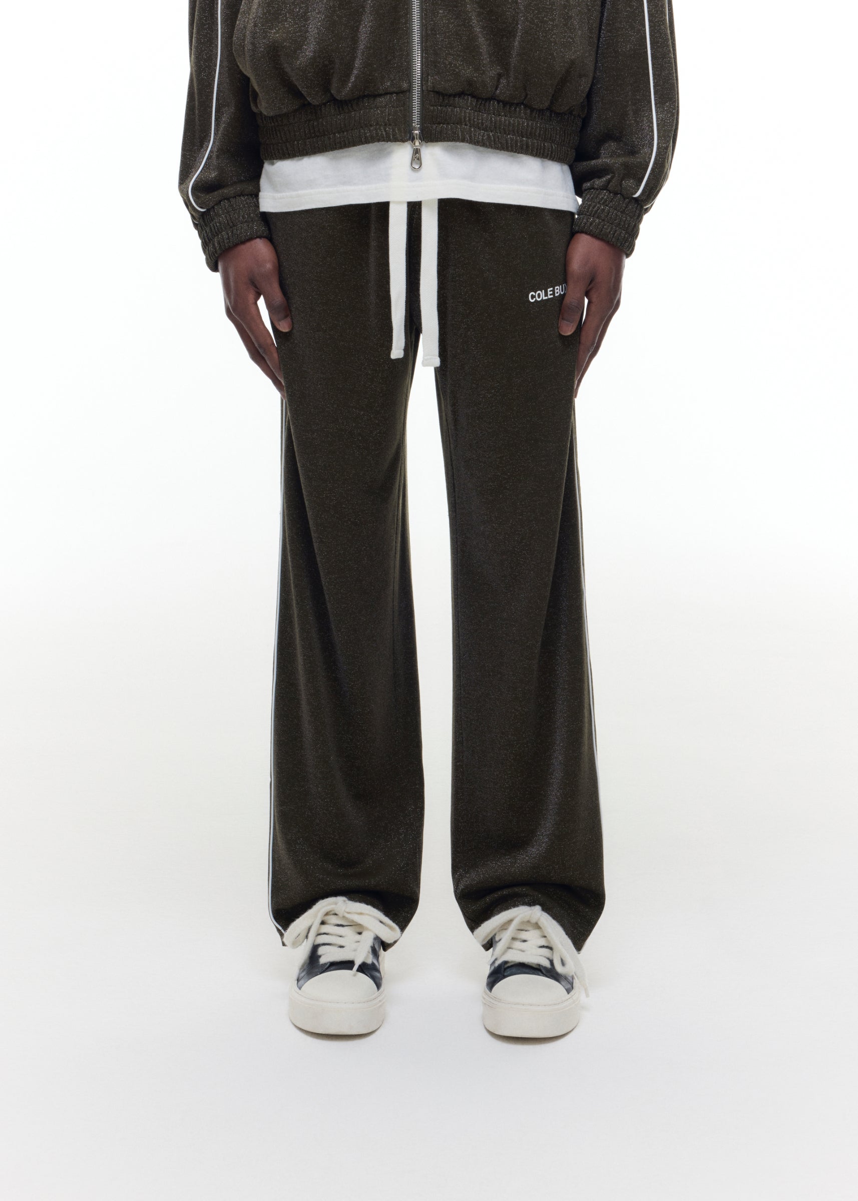 GLITTER PIPED TRACK PANTS