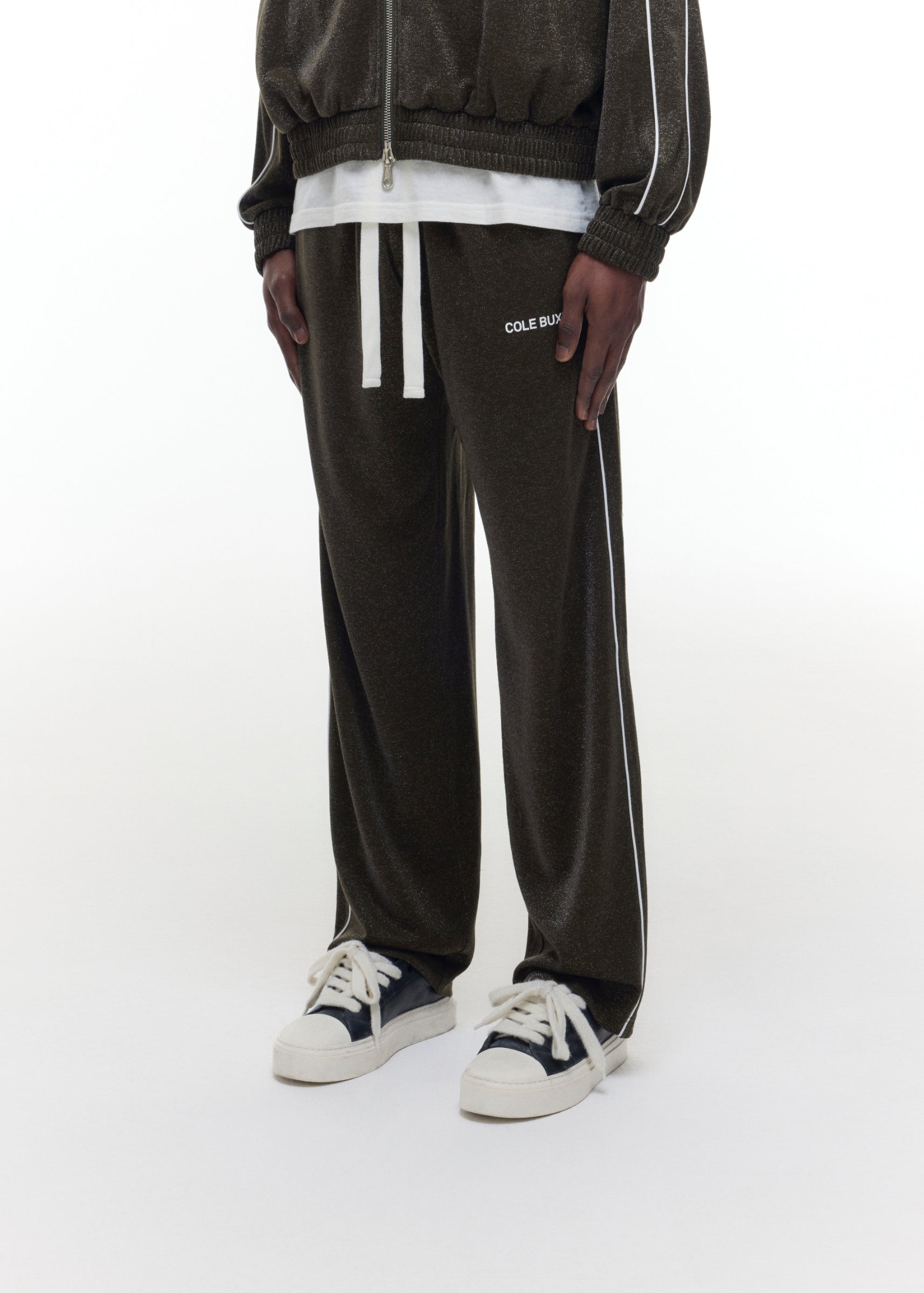 GLITTER PIPED TRACK PANTS
