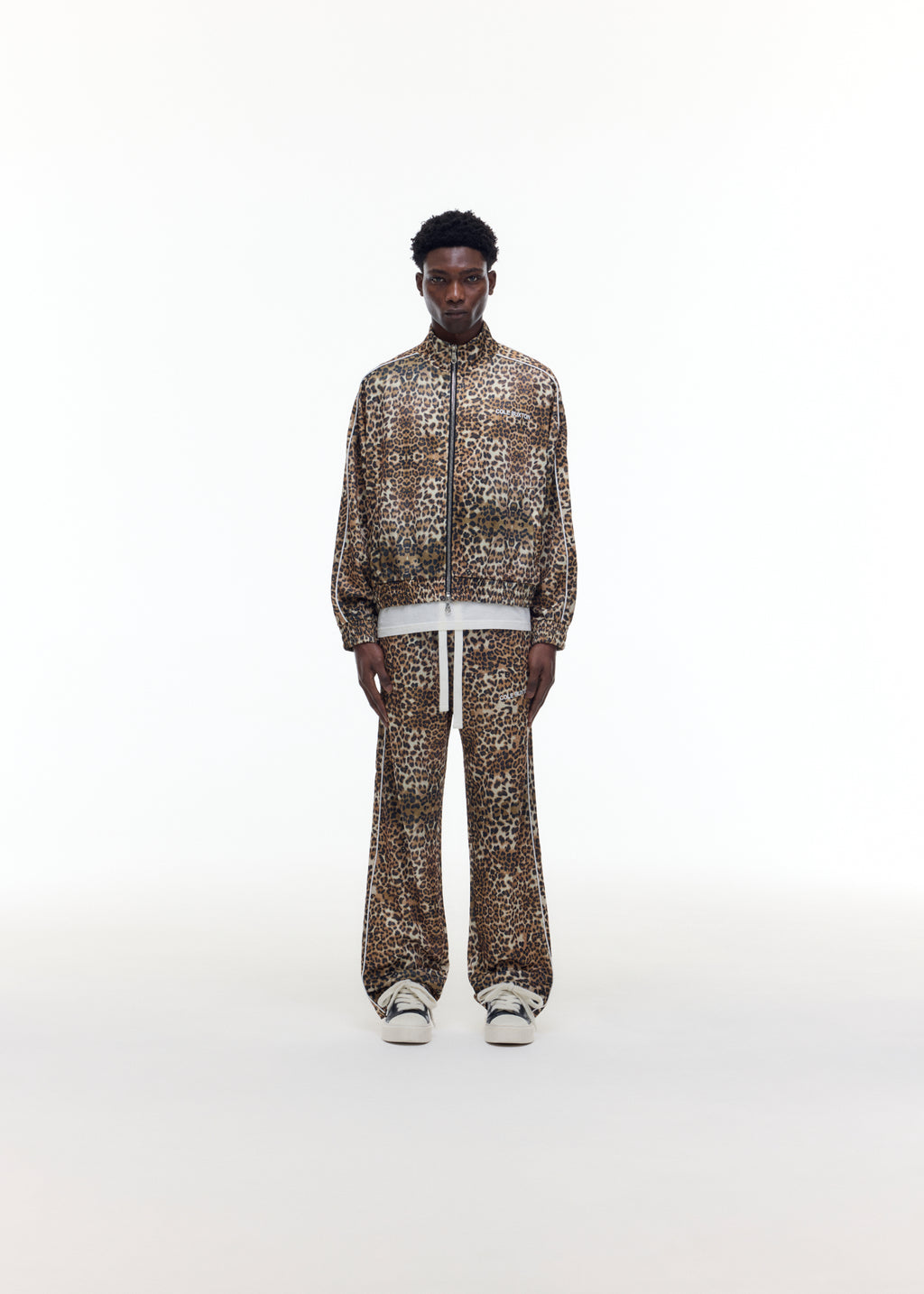 LEOPARD PIPED TRACK PANTS