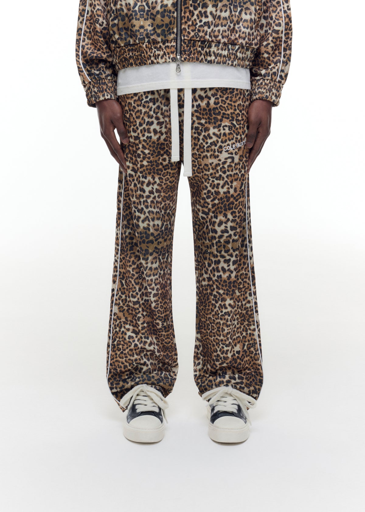 LEOPARD PIPED TRACK PANTS