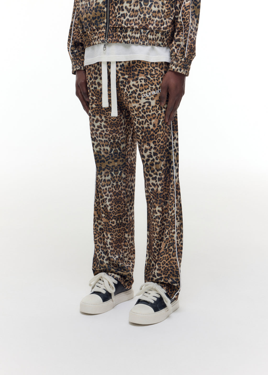 LEOPARD PIPED TRACK PANTS
