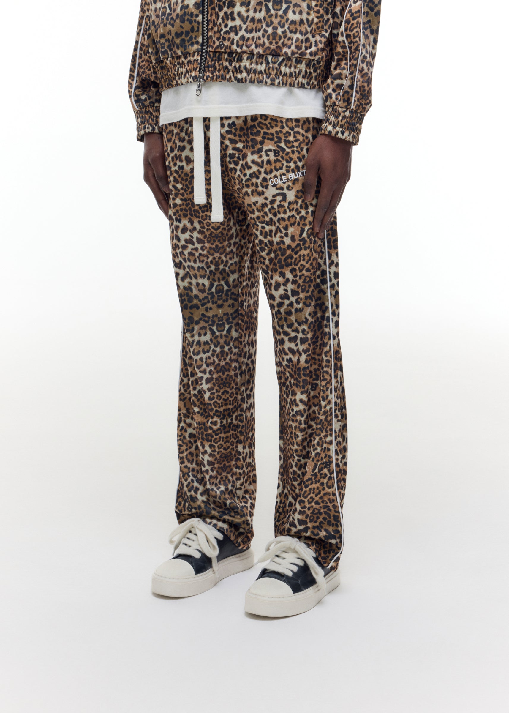 LEOPARD PIPED TRACK PANTS