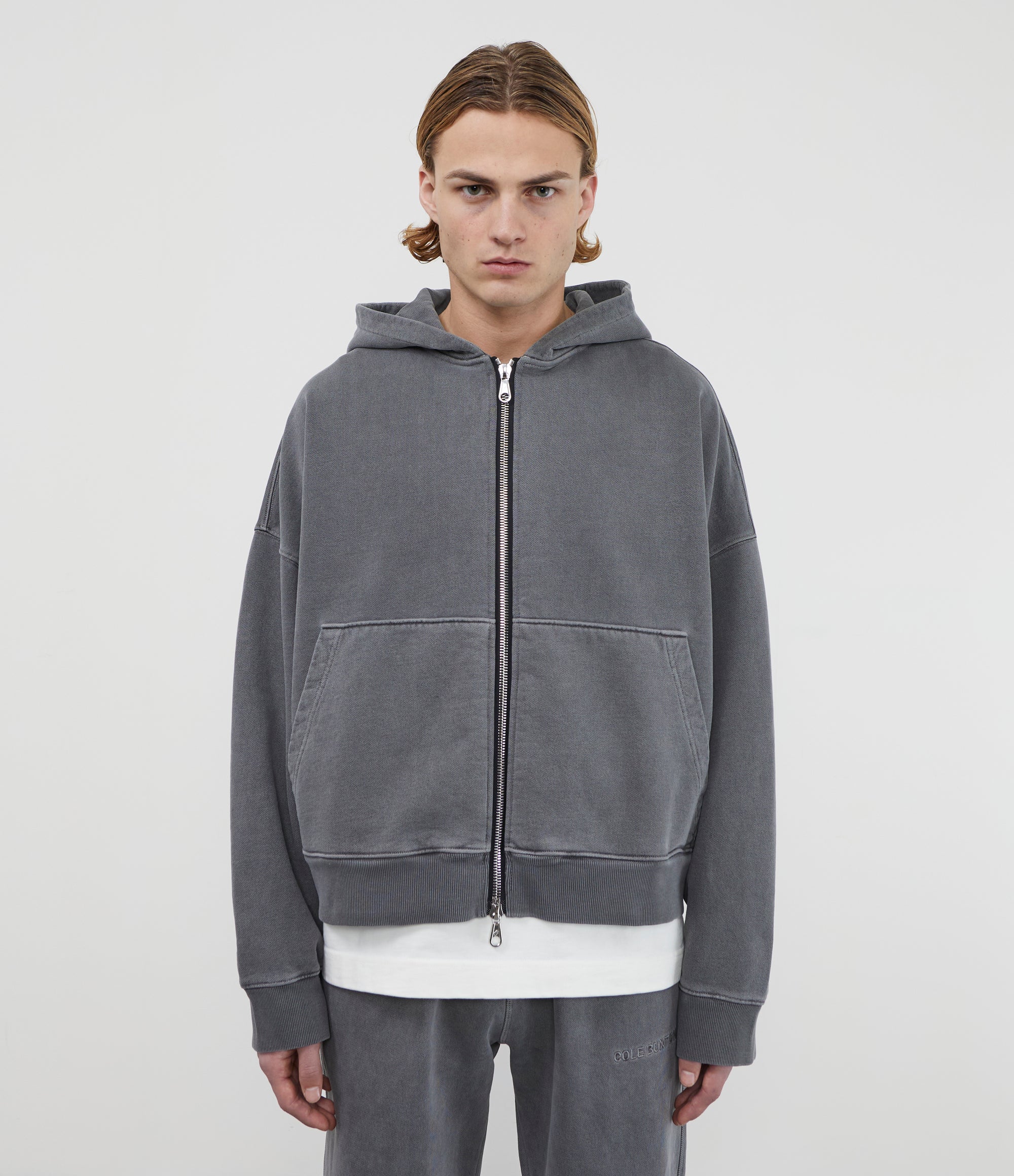 Cole Buxton | Warm Up Cropped Logo Zip Hoodie | Mens | Washed Black