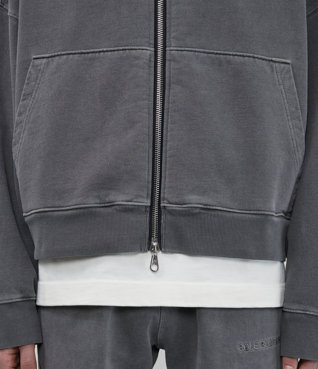 Cole Buxton | Warm Up Cropped Logo Zip Hoodie | Mens | Washed Black