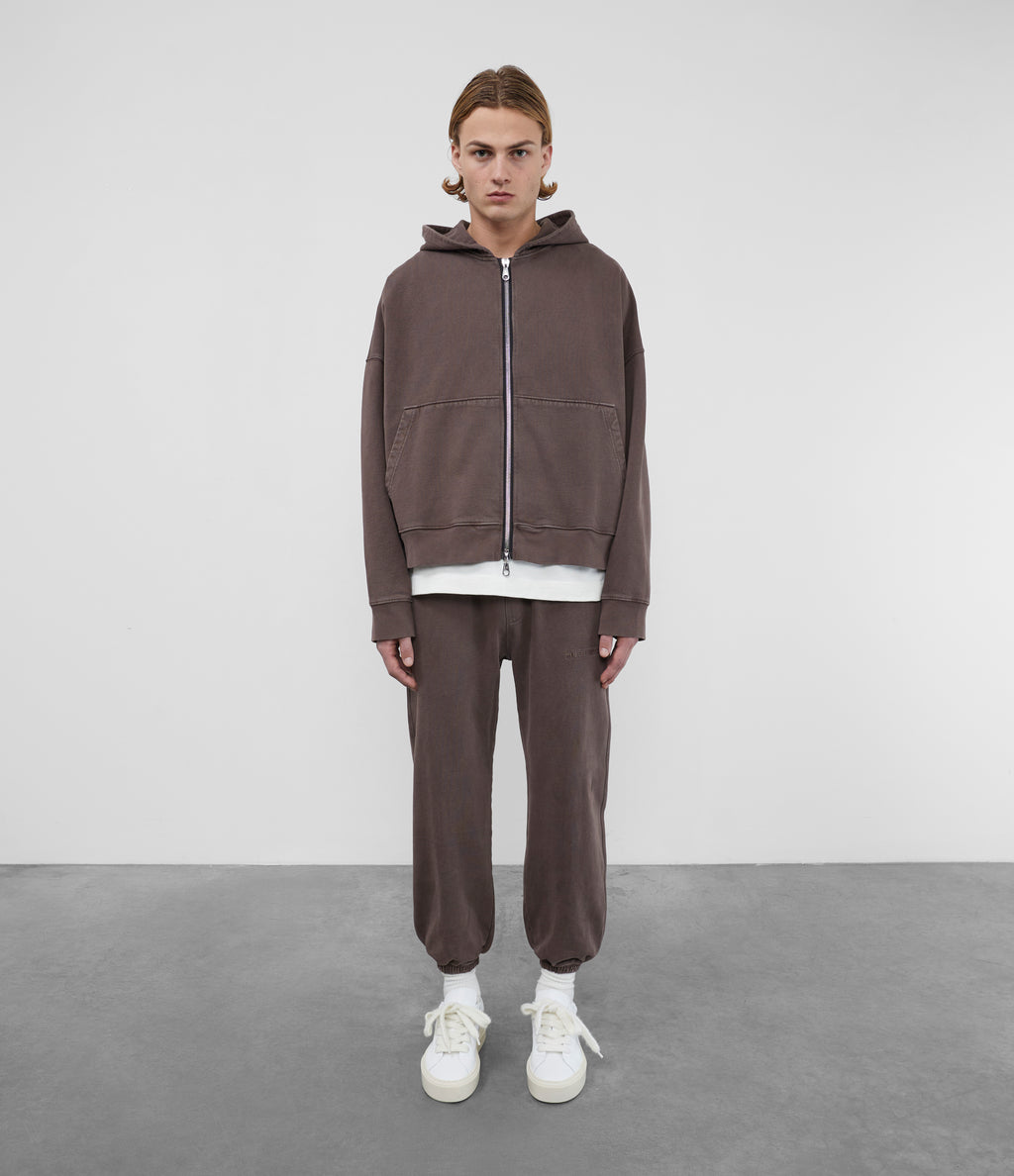 Cole Buxton | Warm Up Cropped Logo Zip Hoodie | Mens | Washed Brown