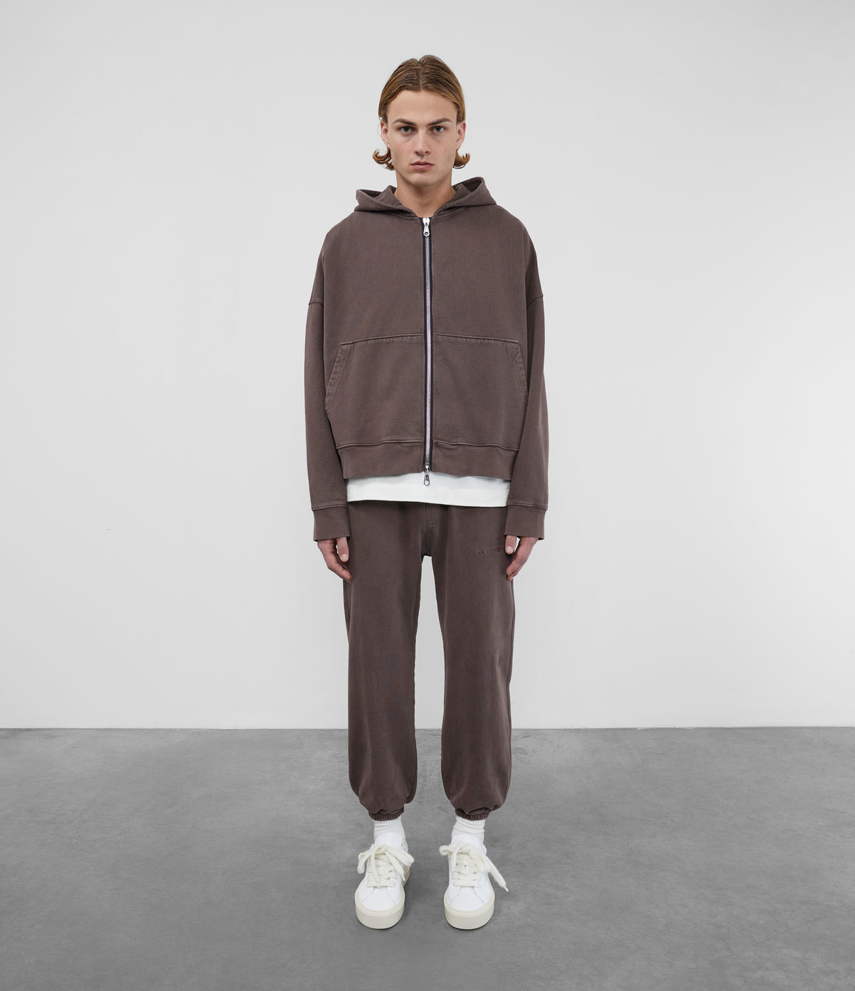 Cole Buxton | Warm Up Cropped Logo Zip Hoodie | Mens | Washed Brown