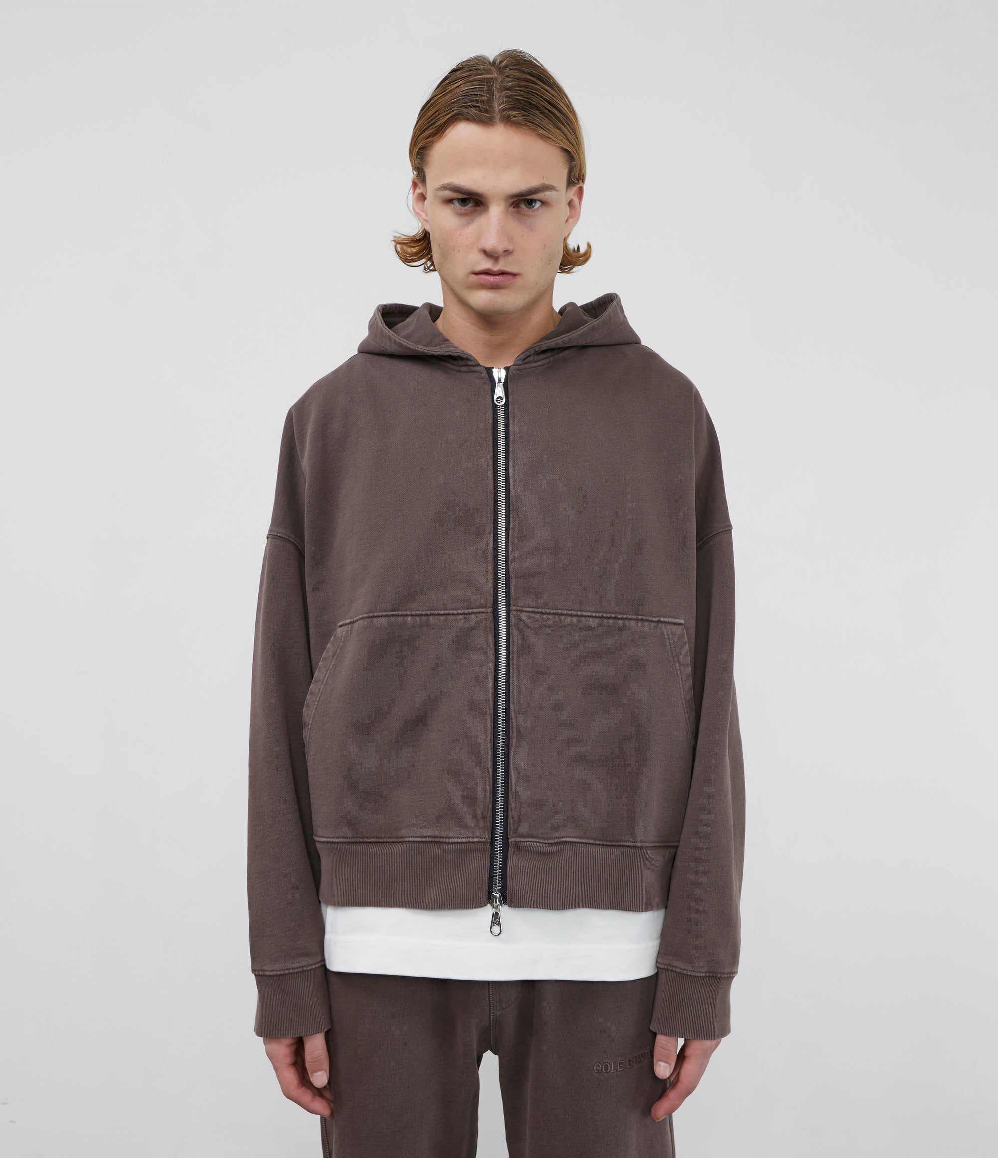 Cole Buxton | Warm Up Cropped Logo Zip Hoodie | Mens | Washed Brown