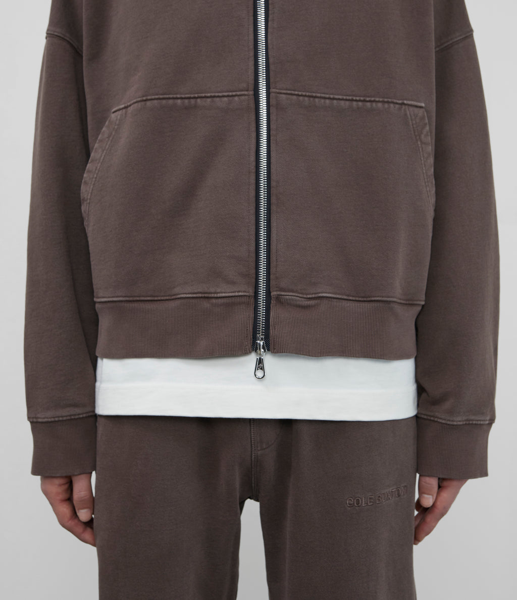 Cole Buxton | Warm Up Cropped Logo Zip Hoodie | Mens | Washed Brown