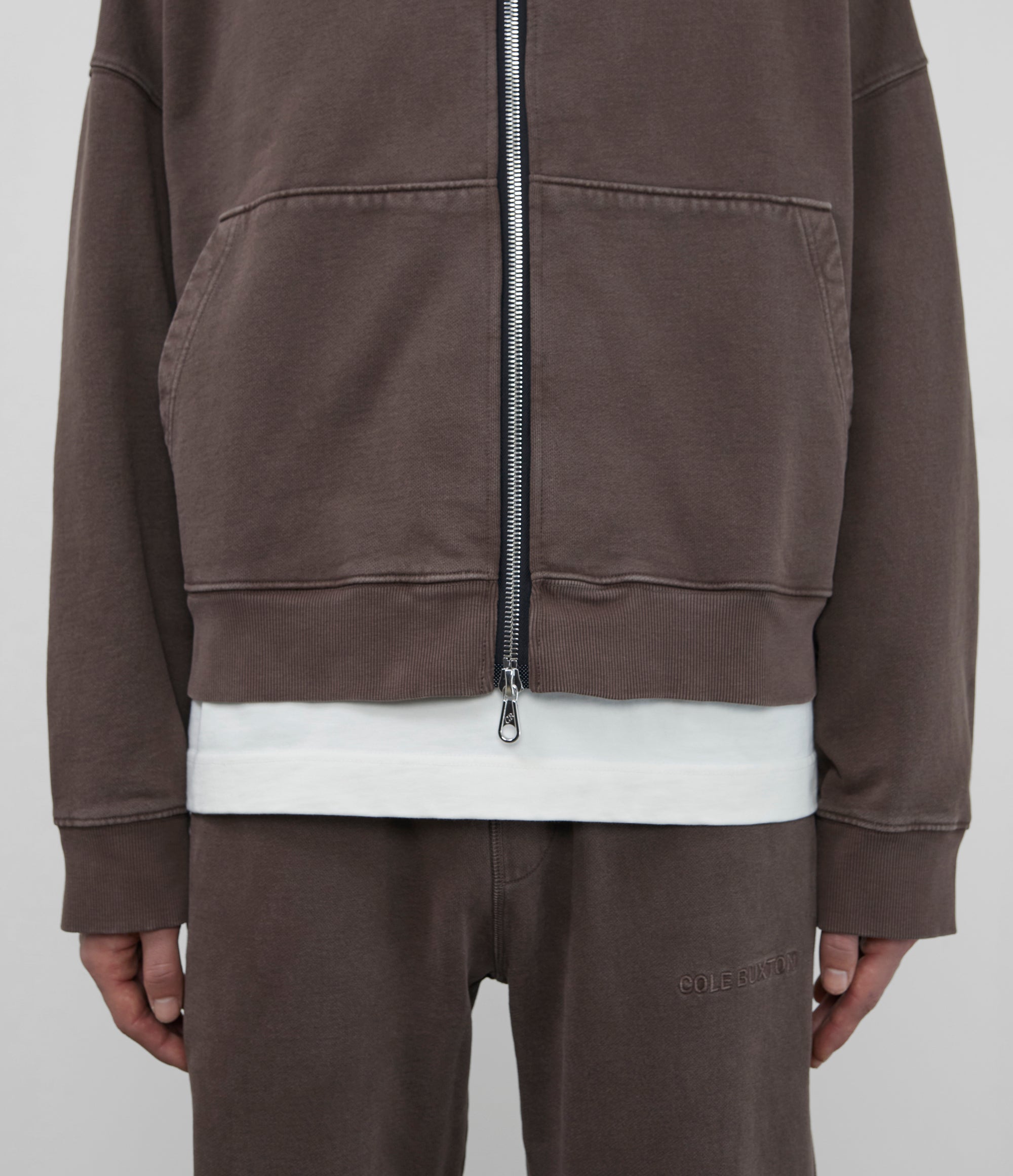 Cole Buxton | Warm Up Cropped Logo Zip Hoodie | Mens | Washed Brown
