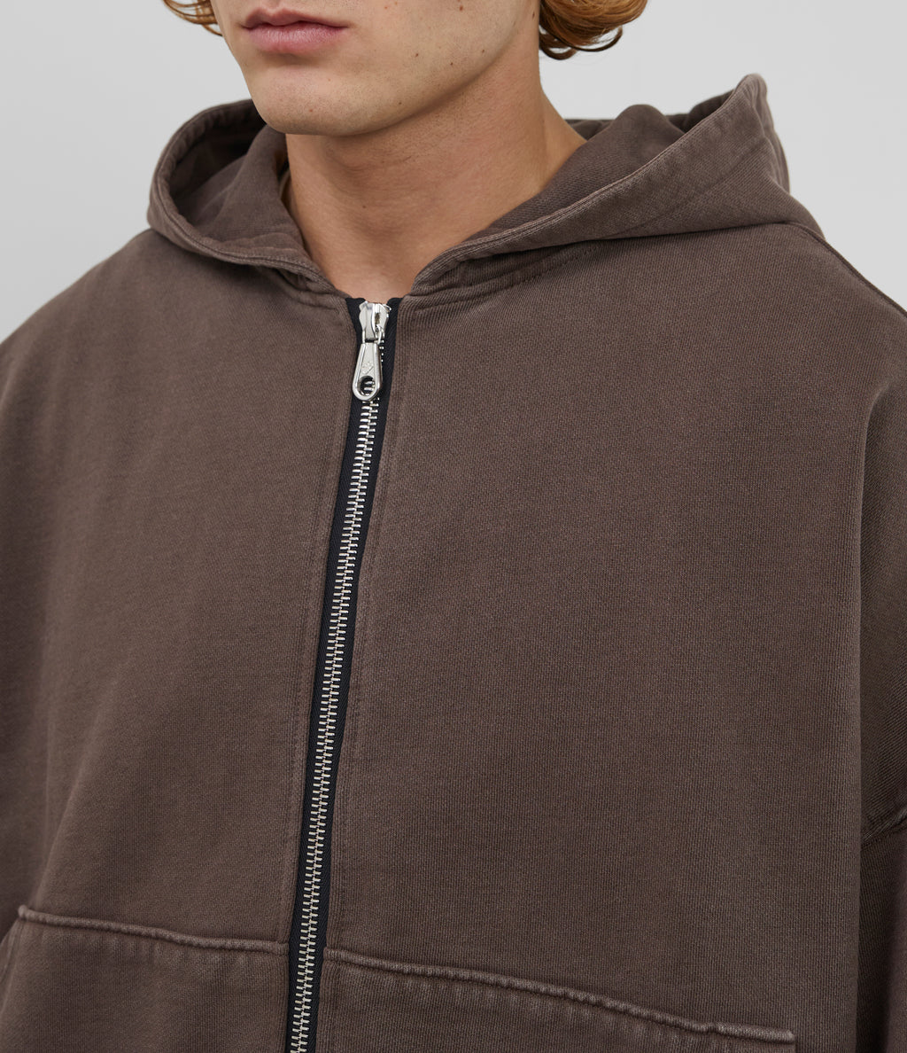 Cole Buxton | Warm Up Cropped Logo Zip Hoodie | Mens | Washed Brown