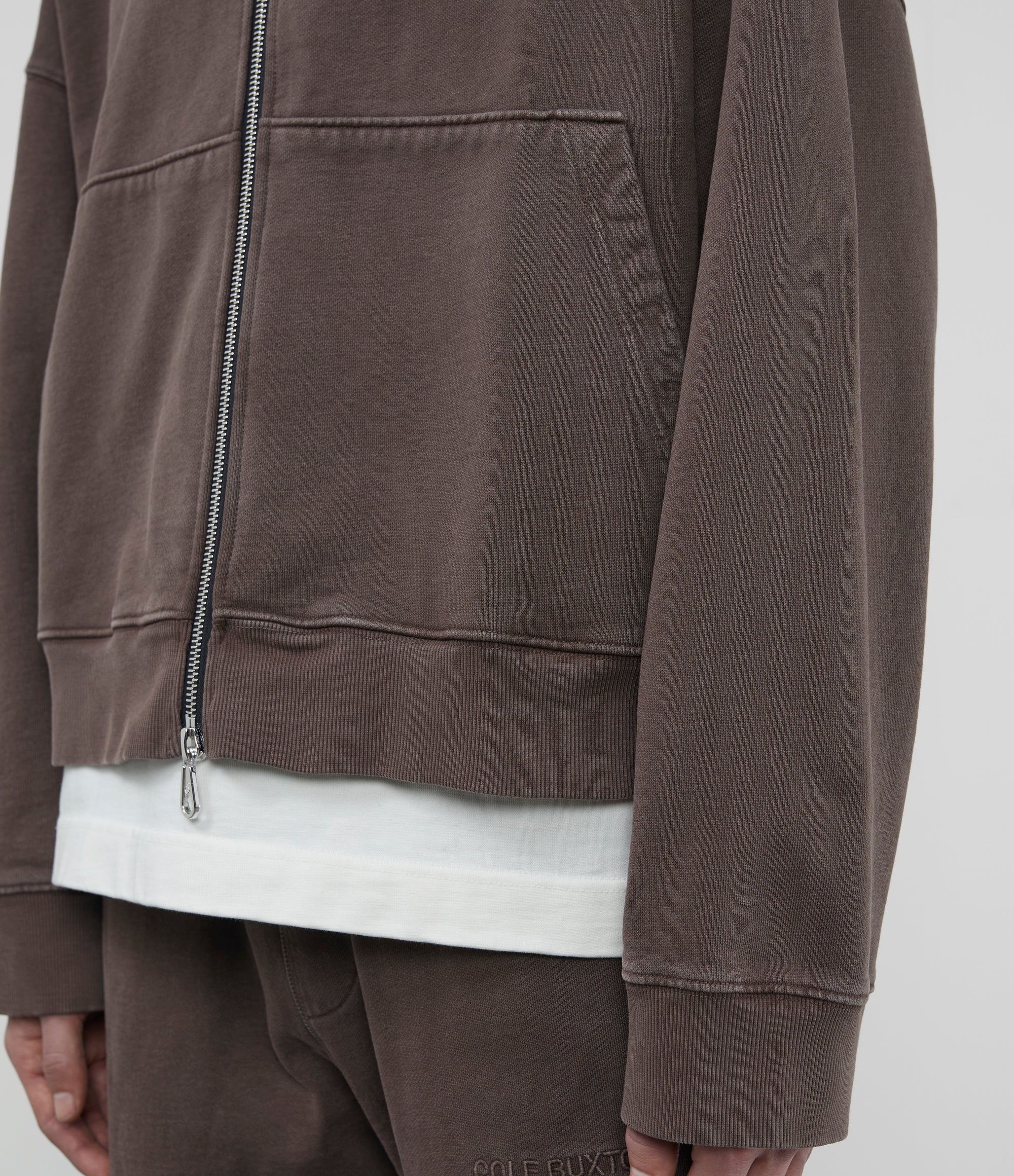 Cole Buxton | Warm Up Cropped Logo Zip Hoodie | Mens | Washed Brown