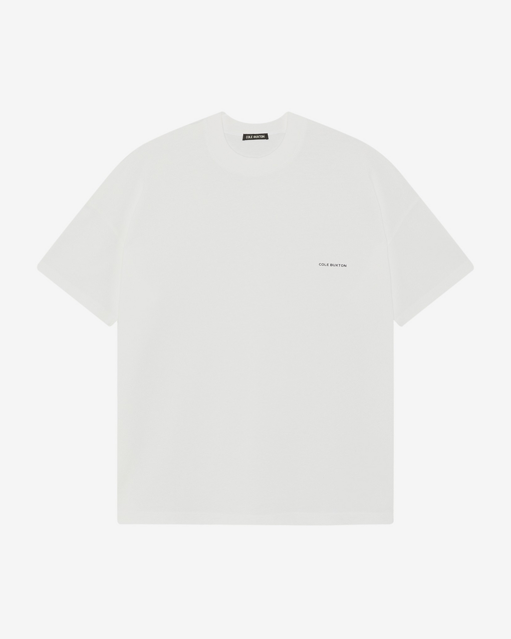 A white short-sleeve crewneck t-shirt with a small black 'FILA' logo printed on the left chest, displayed flat against a light gray background.