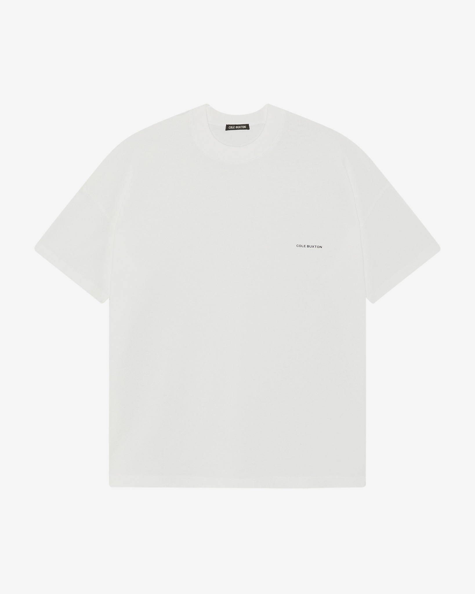 A white short-sleeve crewneck t-shirt with a small black 'FILA' logo printed on the left chest, displayed flat against a light gray background.