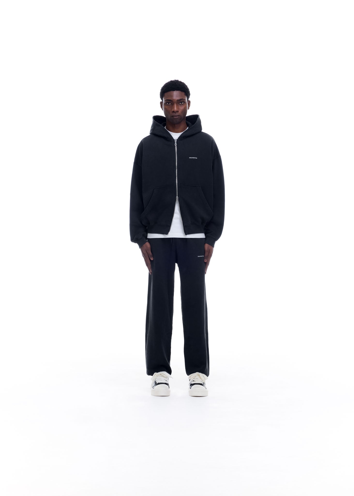 Cole Buxton | Mini Logo Zipped Hoodie | Mens | Cotton | Vintage Black