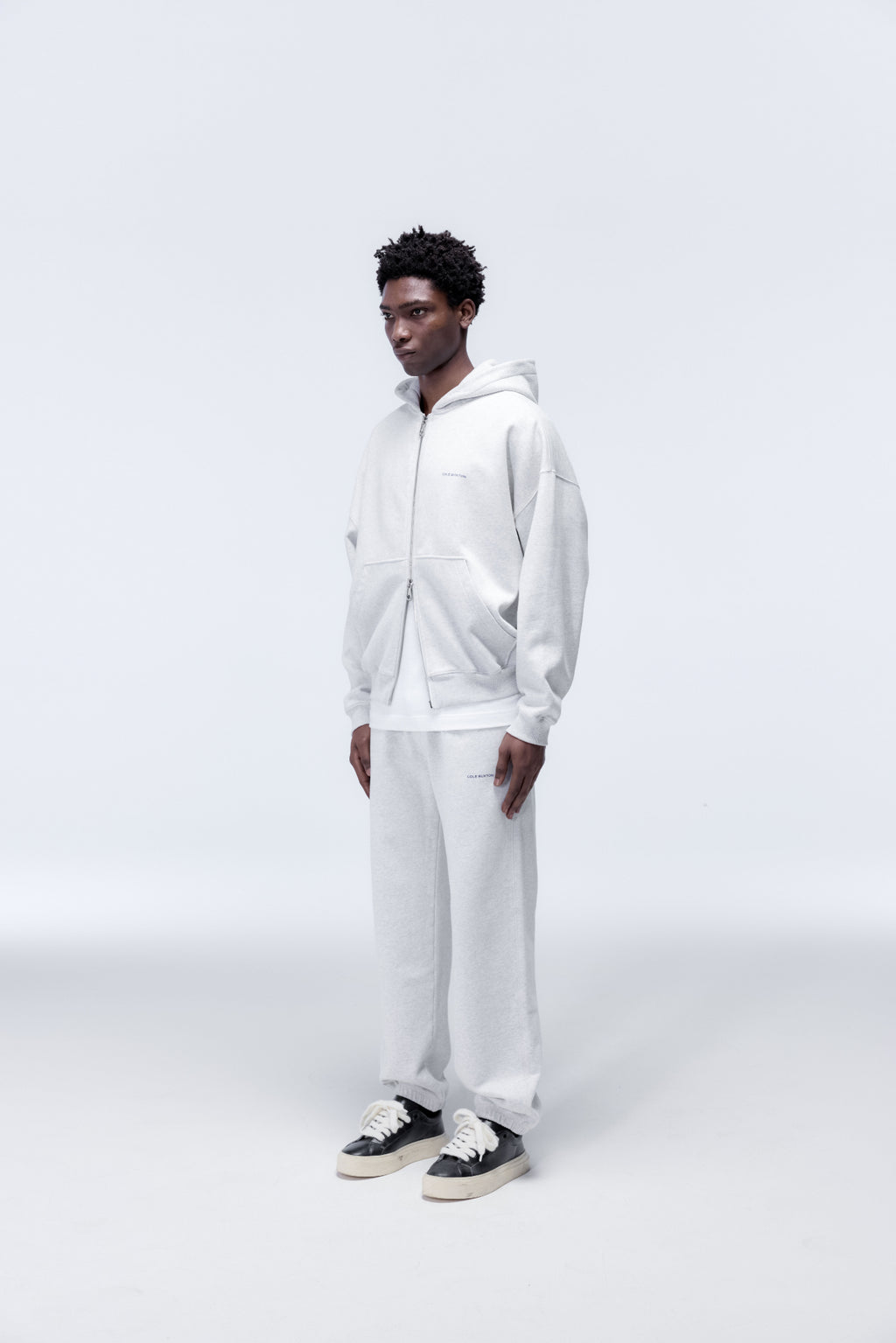 Cole Buxton | Mini Logo Zipped Hoodie | Mens | Light Grey Marl