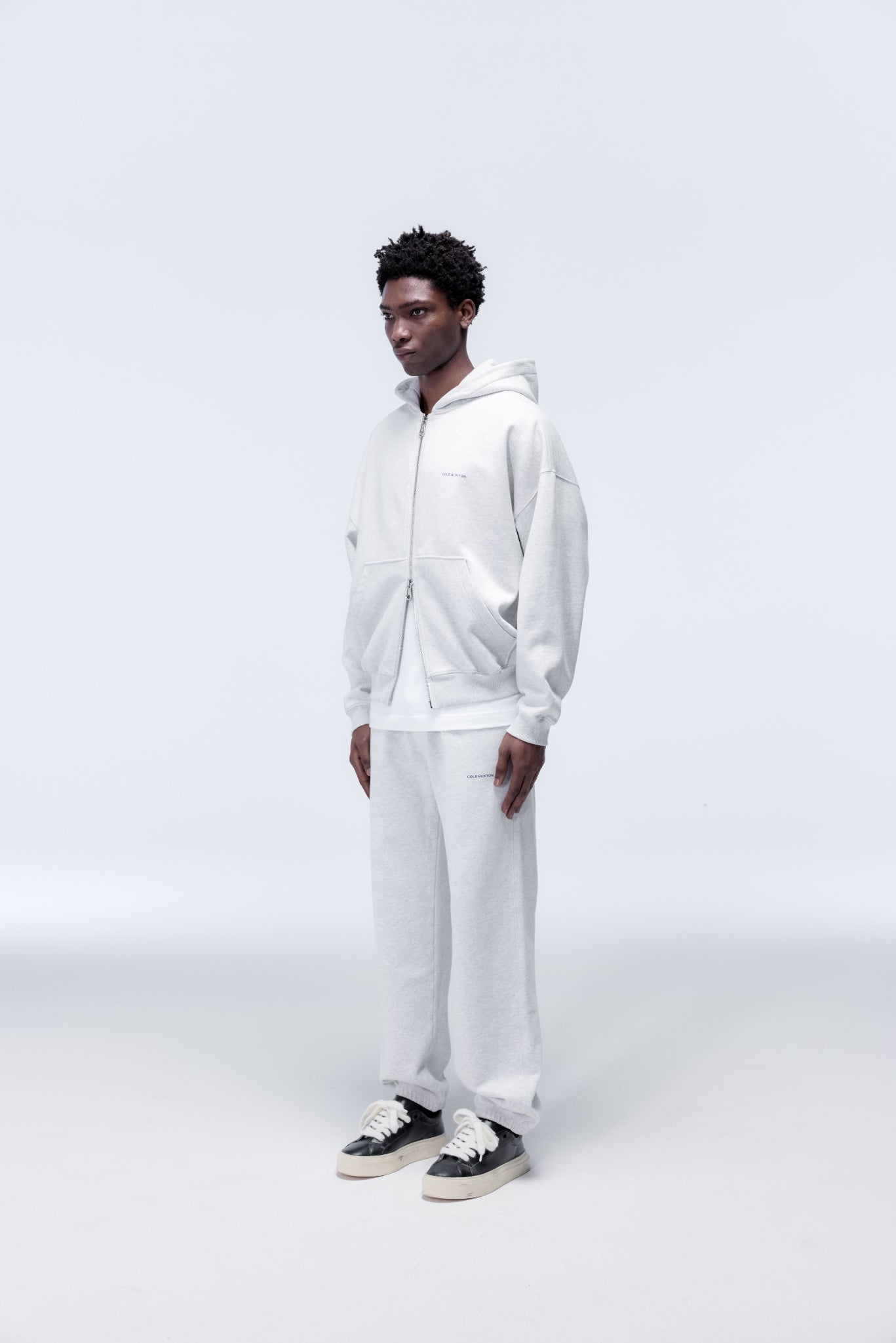 Cole Buxton | Mini Logo Zipped Hoodie | Mens | Light Grey Marl