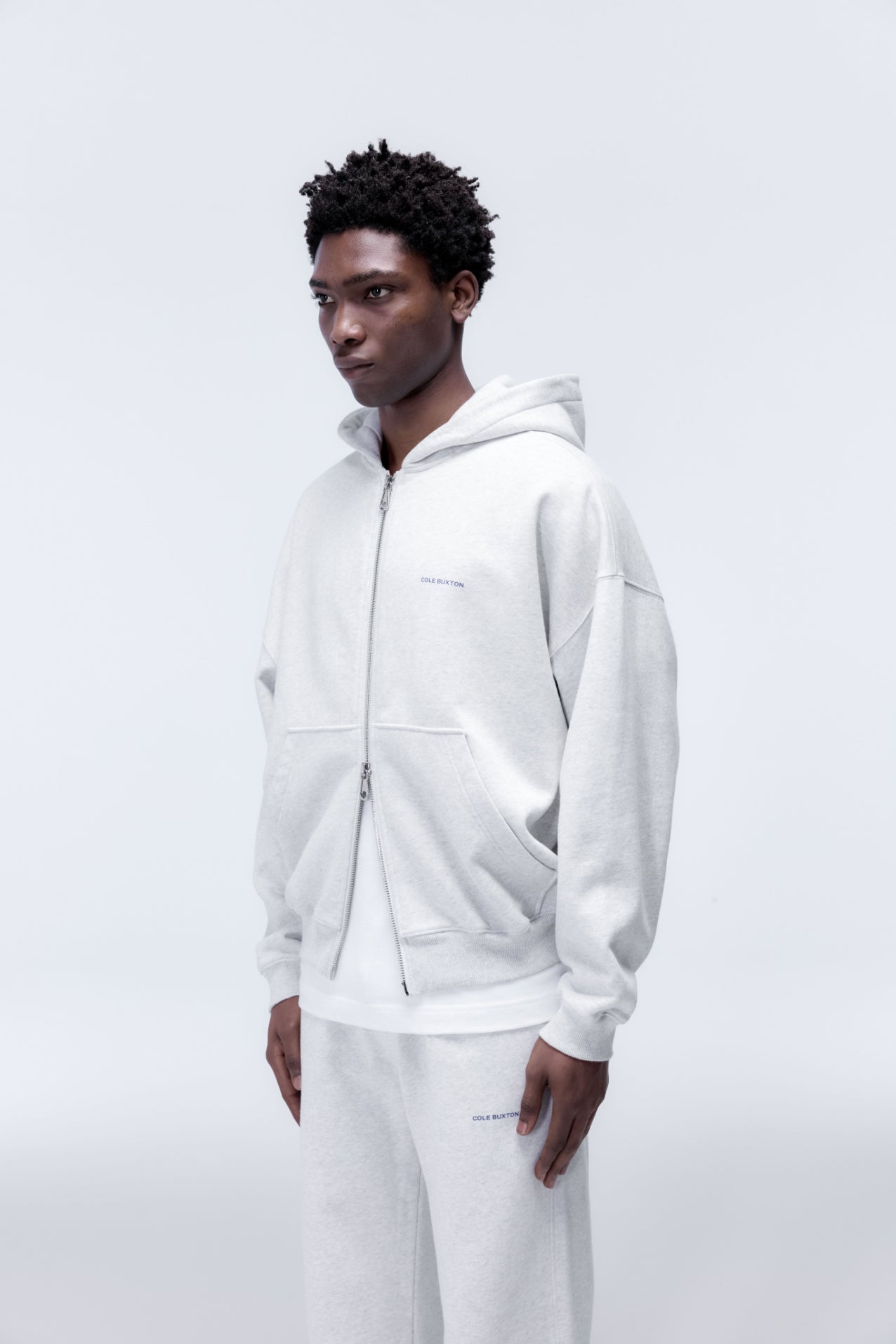 Cole Buxton | Mini Logo Zipped Hoodie | Mens | Light Grey Marl