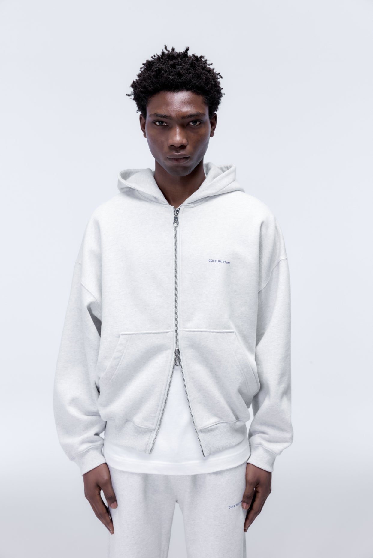 Cole Buxton | Mini Logo Zipped Hoodie | Mens | Light Grey Marl