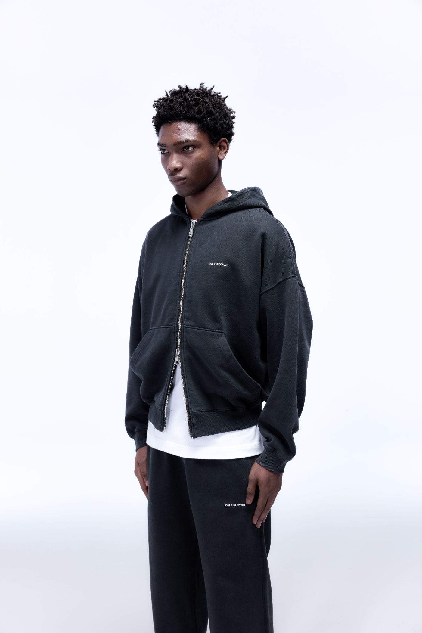 Cole Buxton | Mini Logo Zipped Hoodie | Mens | Vintage Black
