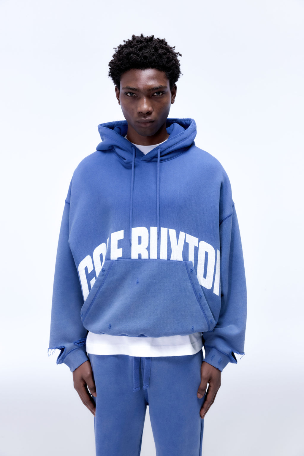 Cole Buxton | Arch Logo Hoodie | Mens | Washed Cobalt Blue