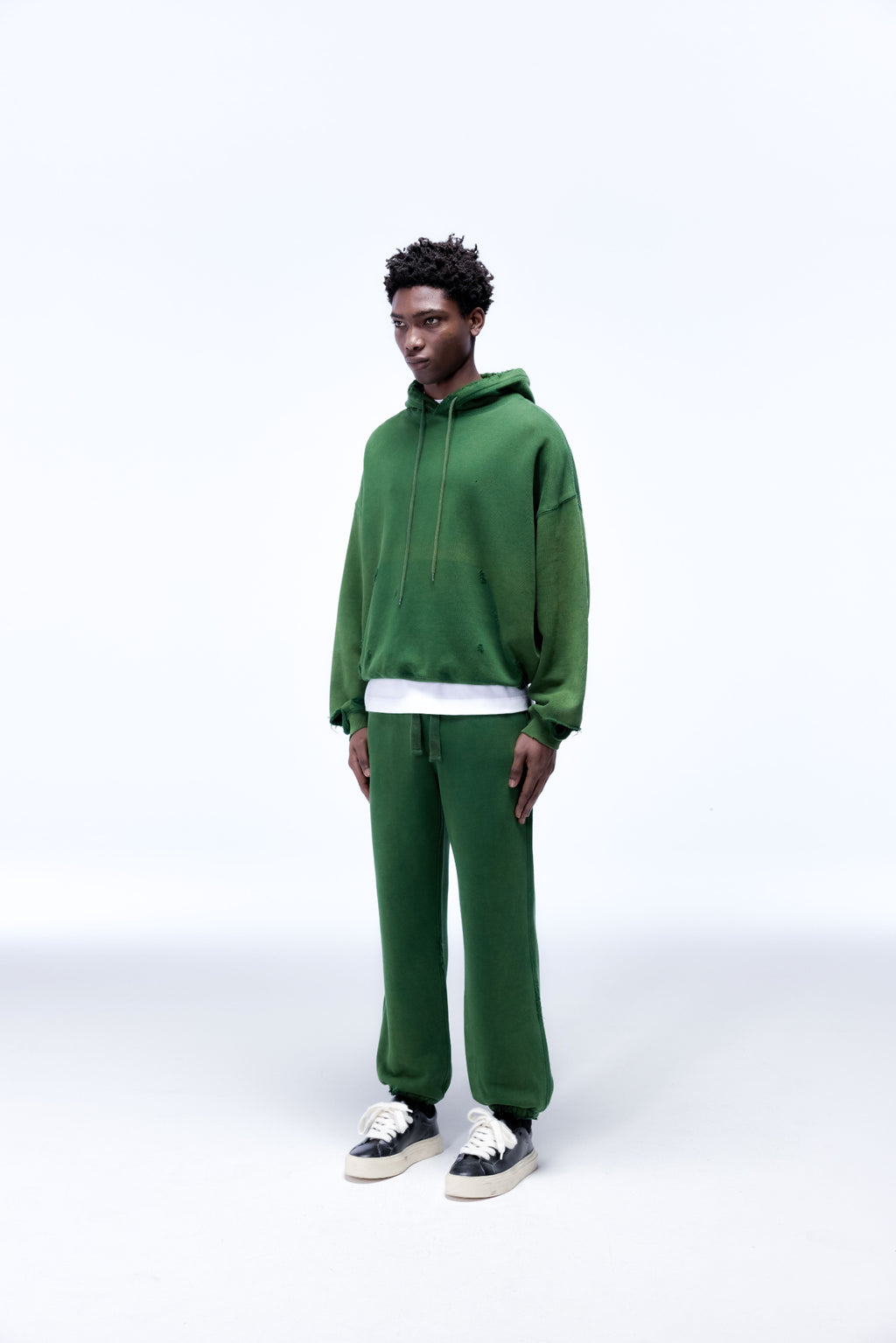 Cole Buxton | Distressed Hoodie | Mens | Washed Forest Green