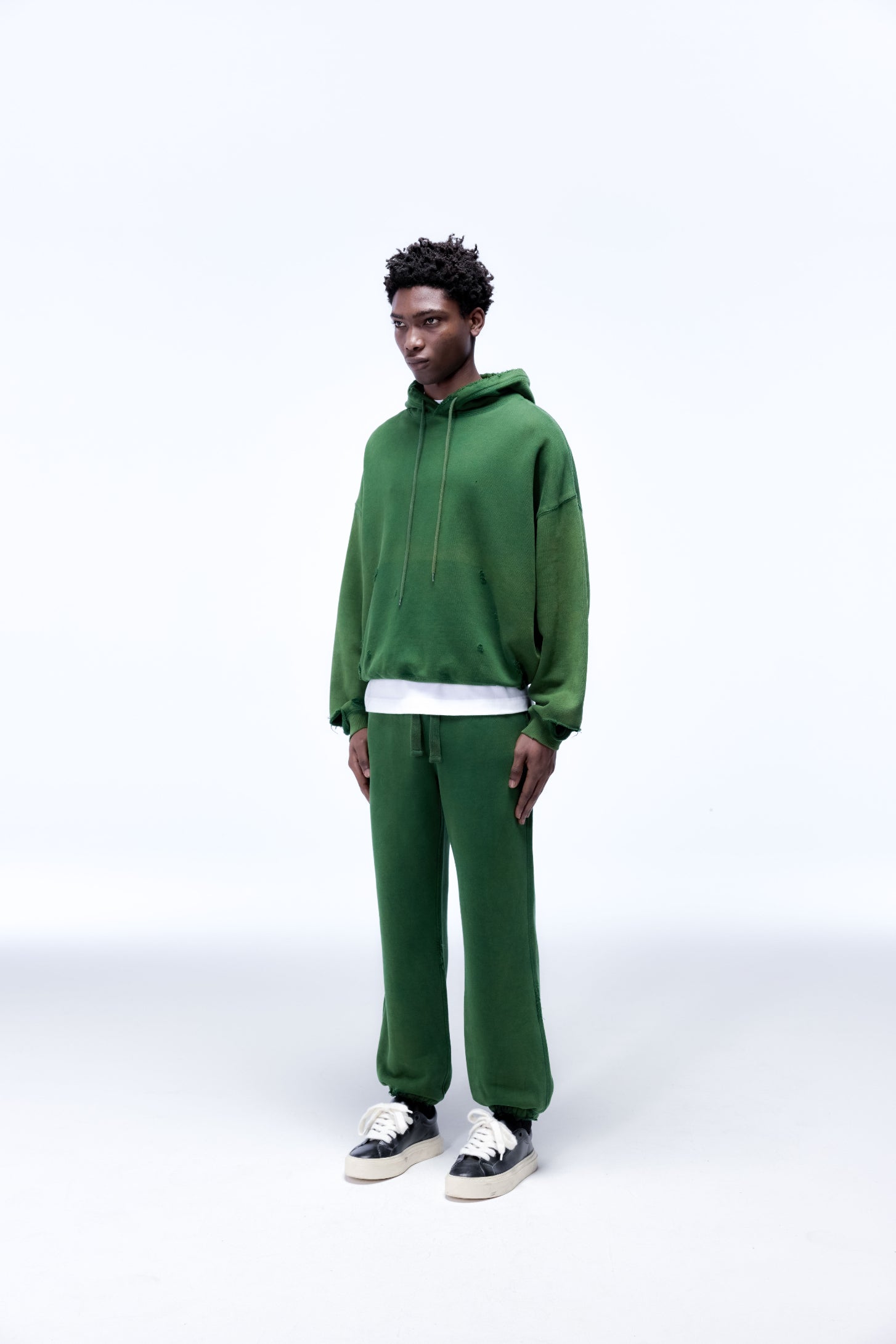 Cole Buxton | Distressed Hoodie | Mens | Washed Forest Green