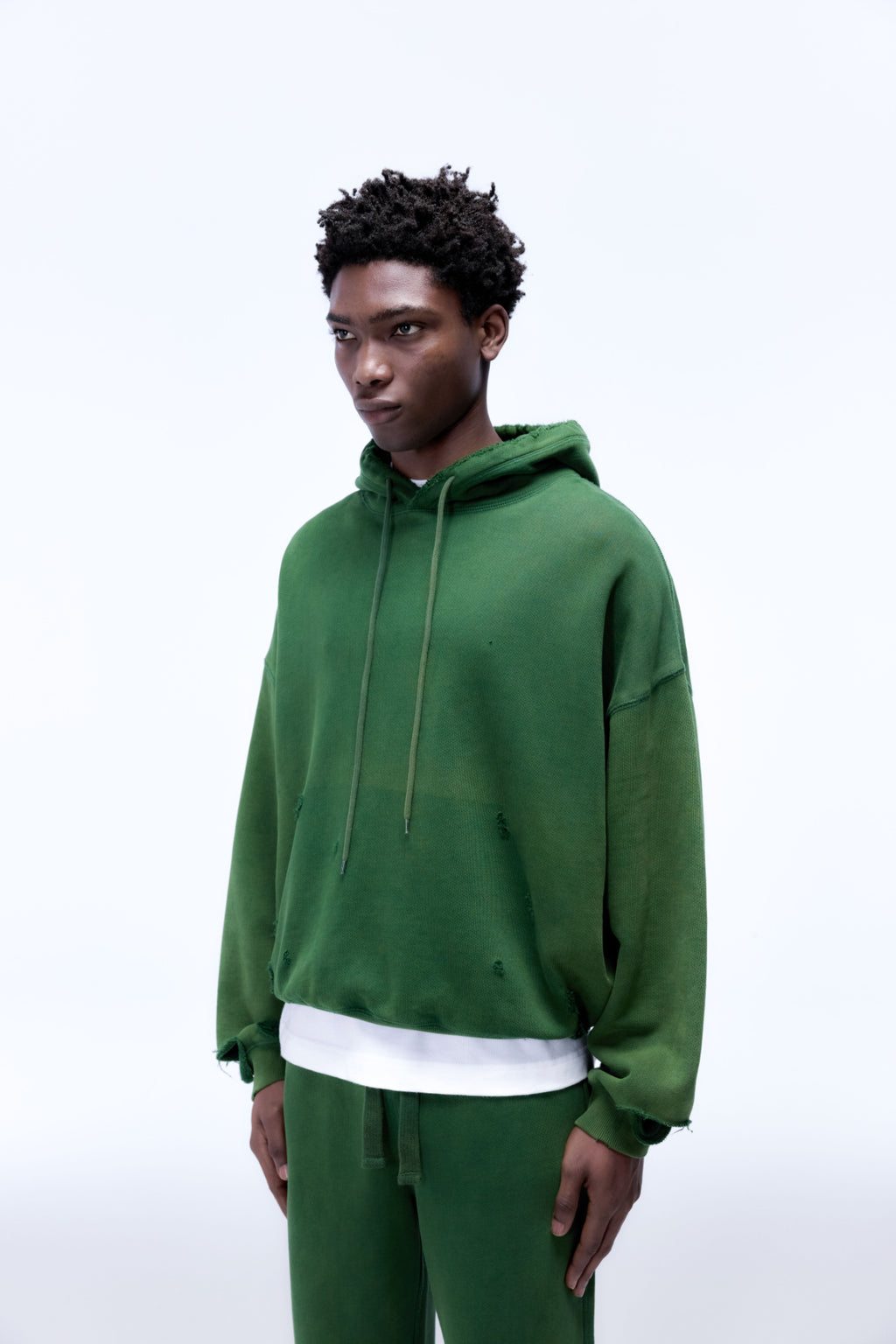 Cole Buxton | Distressed Hoodie | Mens | Washed Forest Green