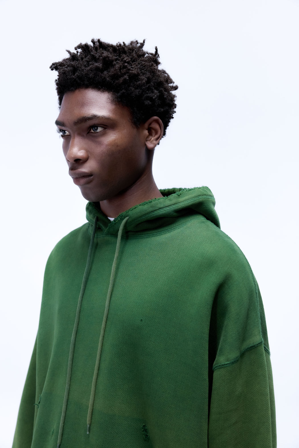 Cole Buxton | Distressed Hoodie | Mens | Washed Forest Green
