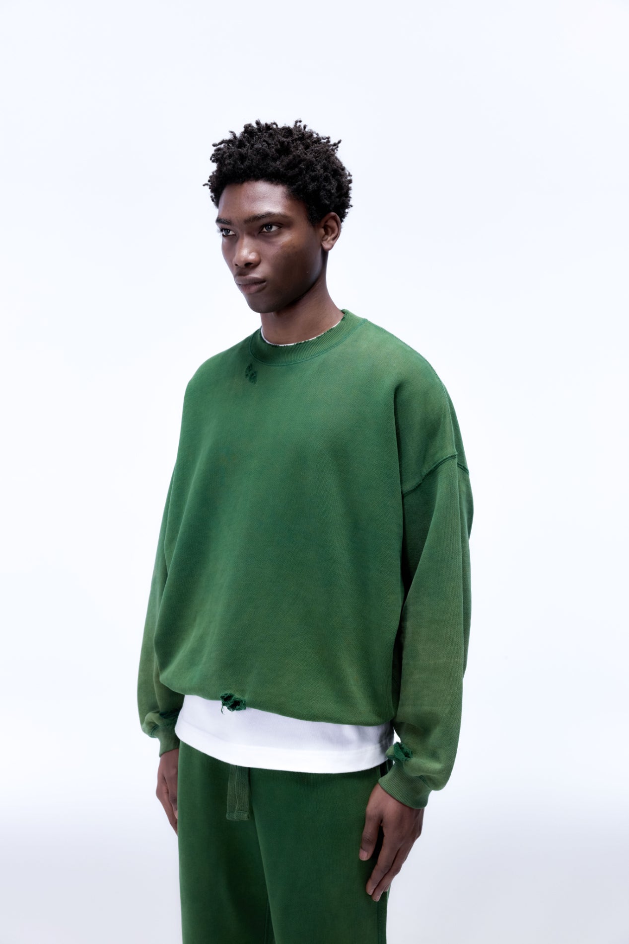 Cole Buxton | Distressed Sweatshirt | Mens | Washed Forest Green