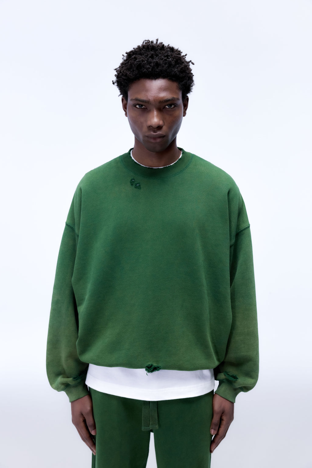 Cole Buxton | Distressed Sweatshirt | Mens | Washed Forest Green