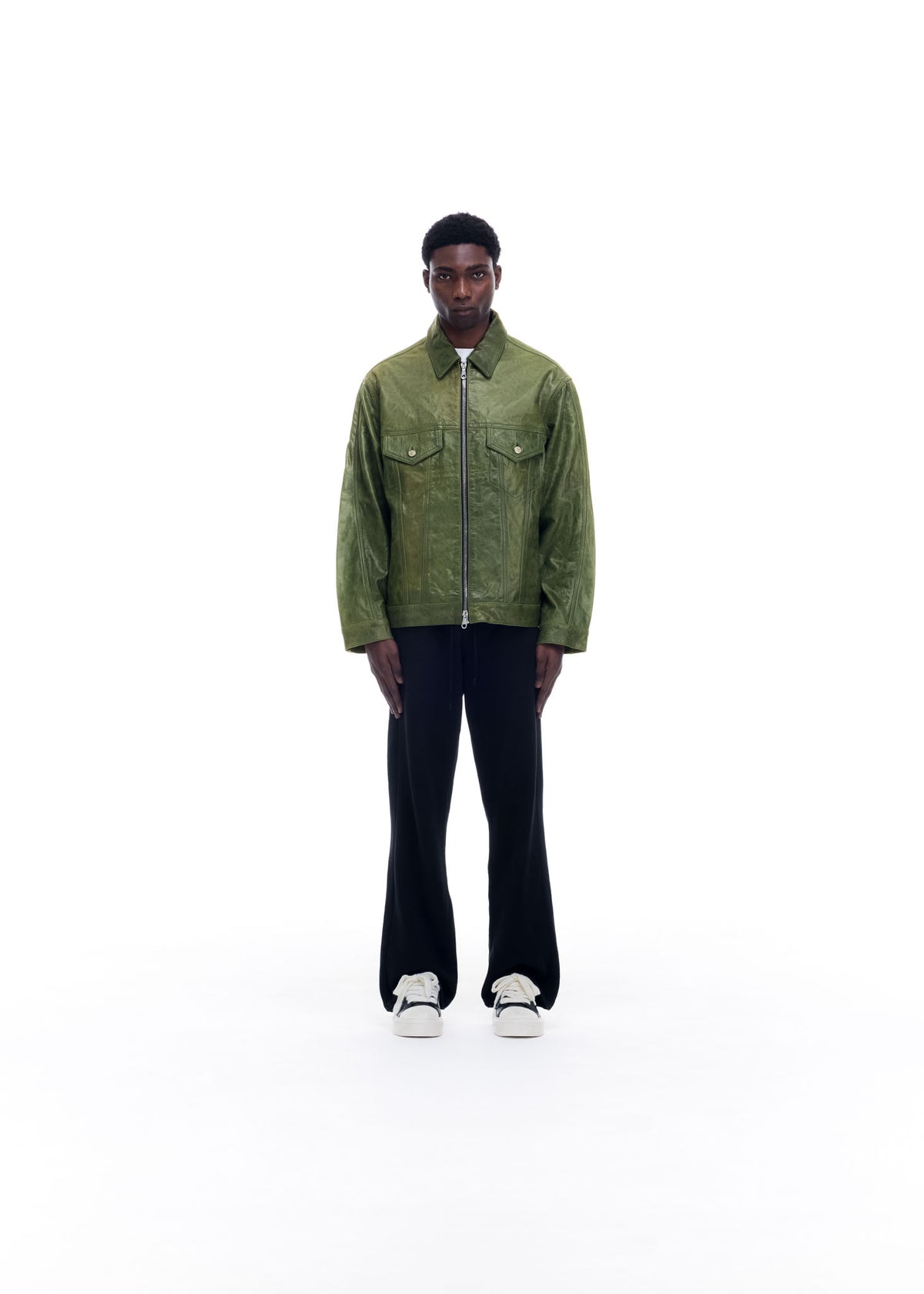 Cole Buxton | Leather Trucker Jacket | Mens | Leather | Green