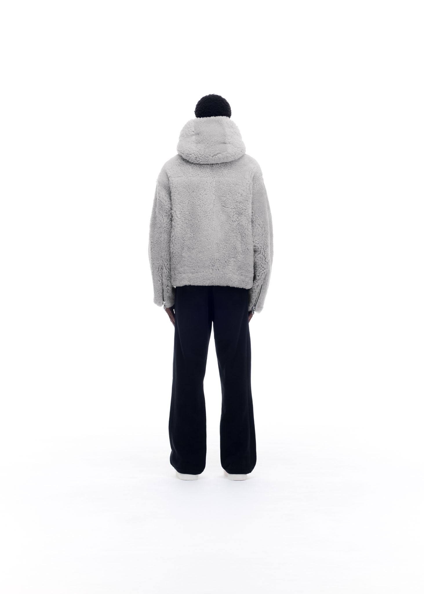 Cole Buxton | Hooded Shearling Jacket | Mens | Merino Skin | Grey