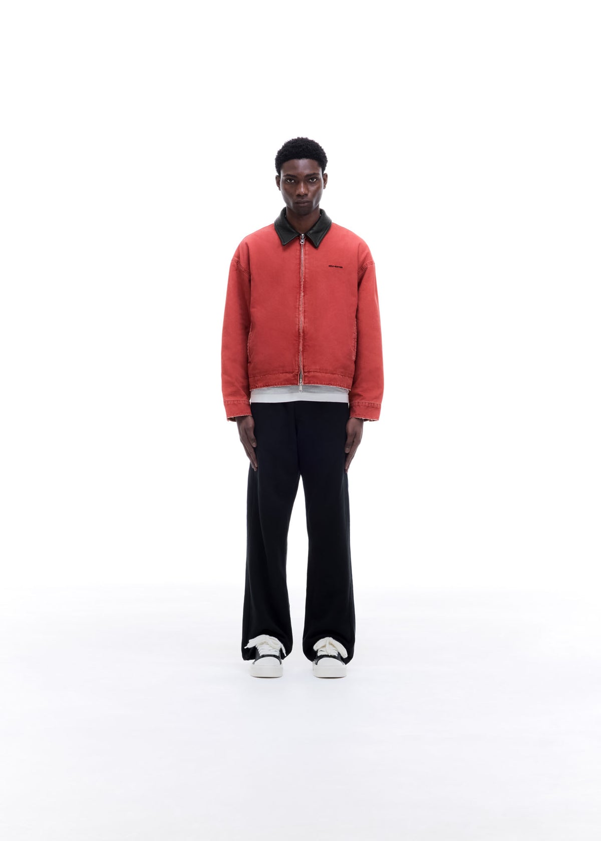 LEATHER COLLAR DISTRESSED TRUCKER