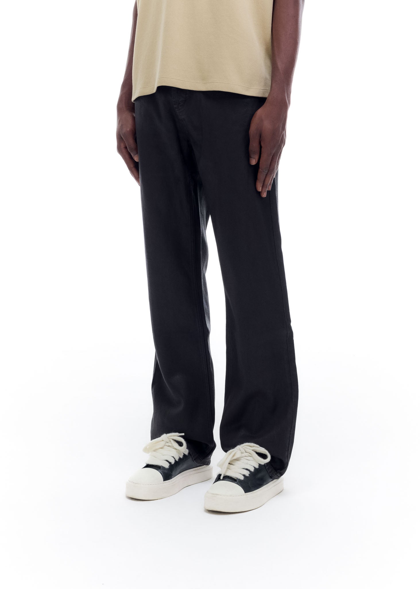 WAX COATED DENIM JEANS