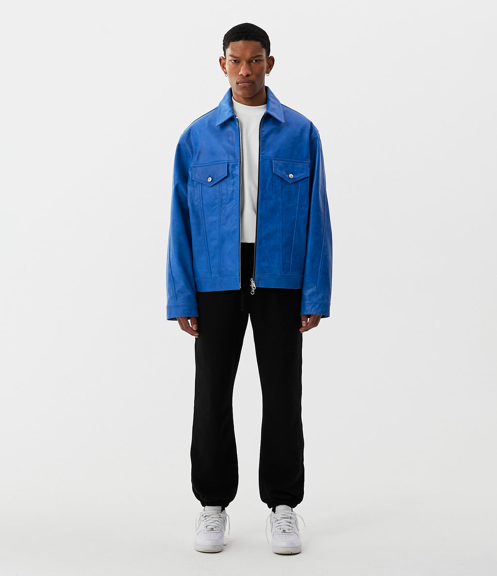 Cole Buxton | Leather Trucker Jacket | Mens | Leather | Blue