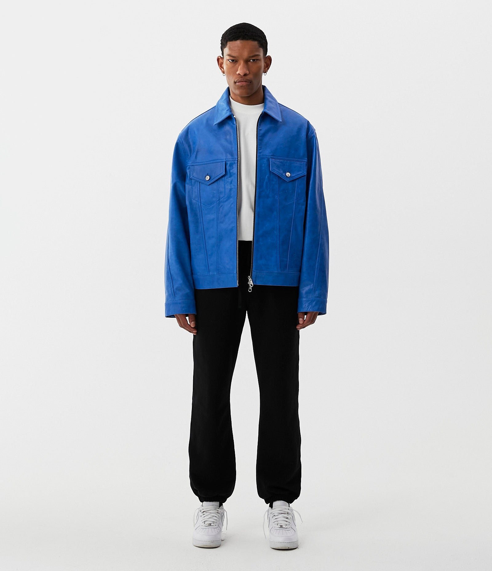 Cole Buxton | Leather Trucker Jacket | Mens | Leather | Blue