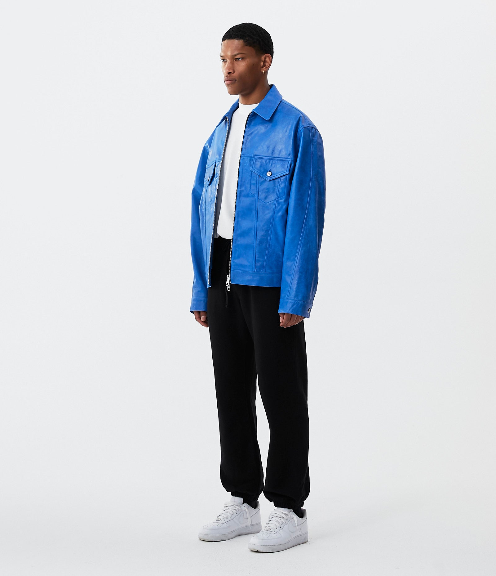 Cole Buxton | Leather Trucker Jacket | Mens | Leather | Blue